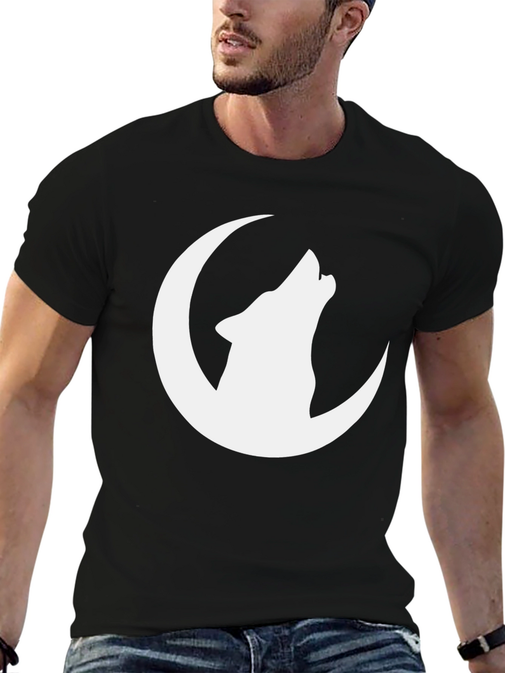 Wolf Moon Graphic Tee - Black Cotton T-Shirt
