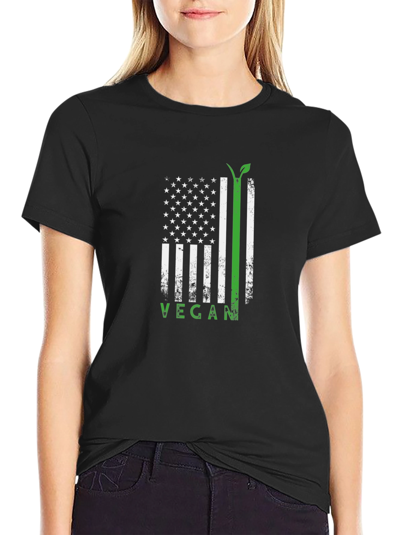 Vegan USA Flag T-Shirt - Black