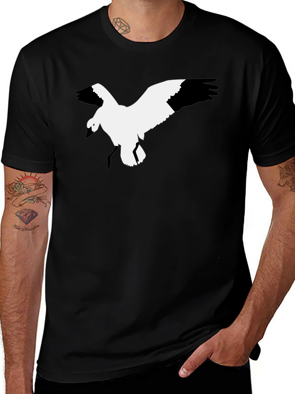 Black T-Shirt with Bird Graphic
