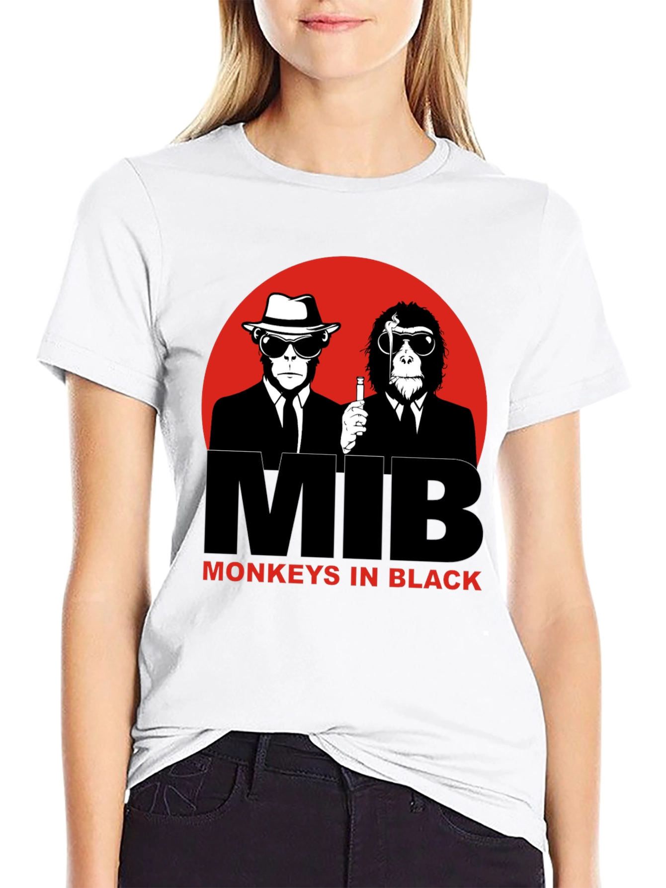 MIB Monkeys in Black Graphic T-Shirt