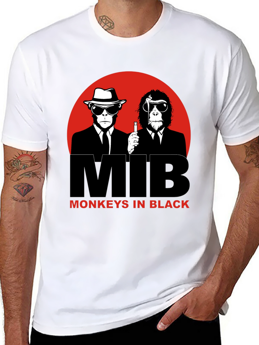 MIB Monkeys in Black Graphic T-Shirt