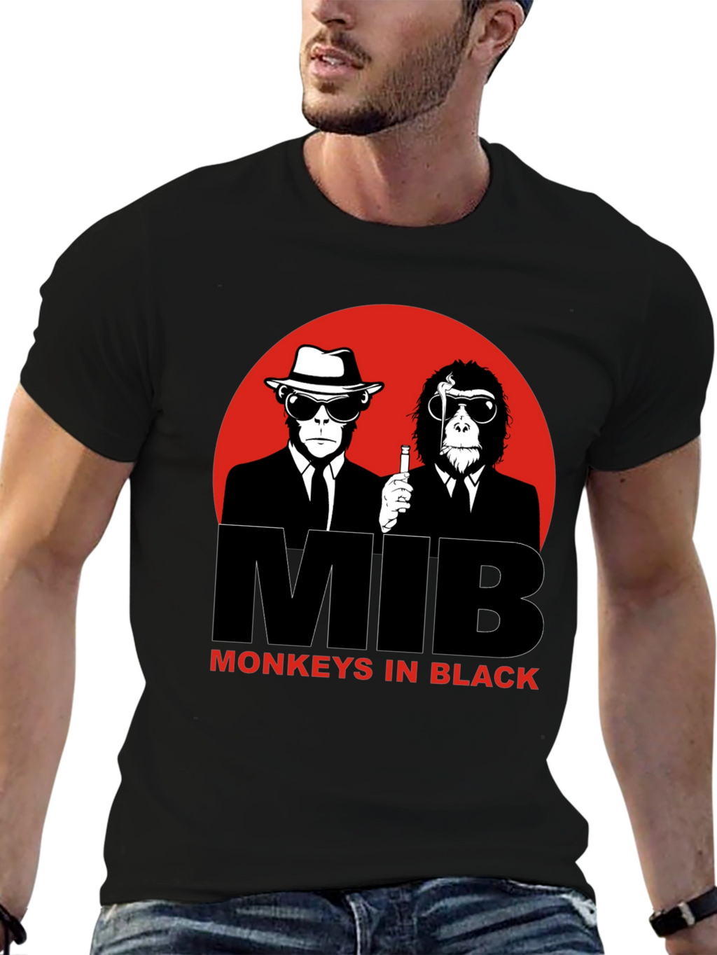 MIB Monkeys in Black Graphic T-Shirt