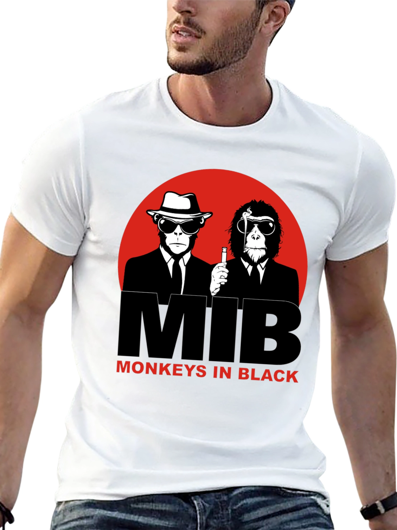 MIB Monkeys in Black Graphic T-Shirt