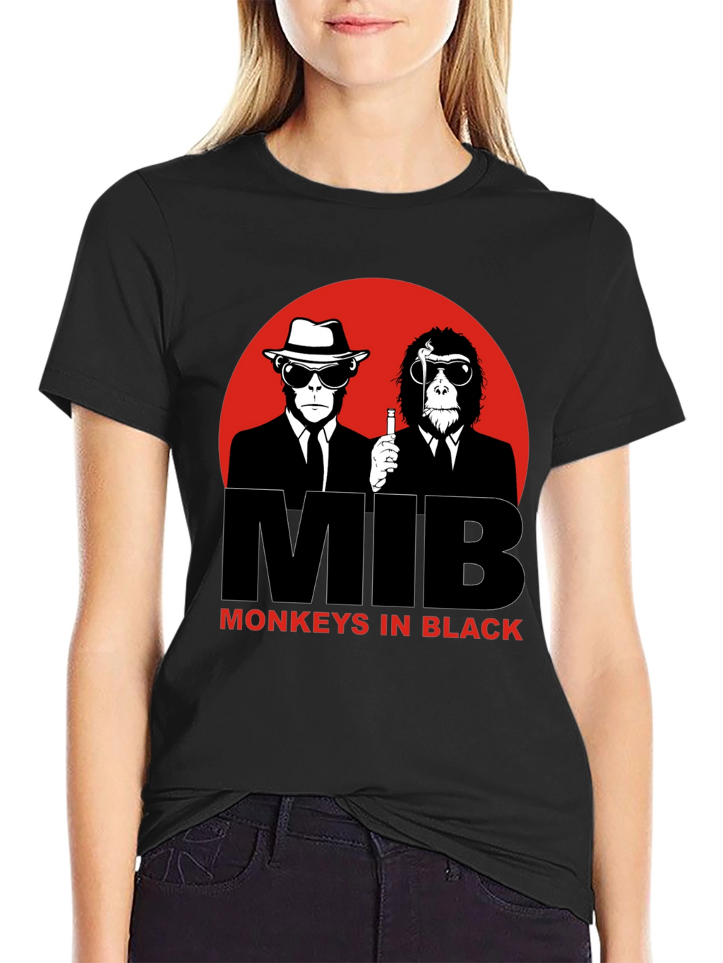 MIB Monkeys in Black Graphic T-Shirt