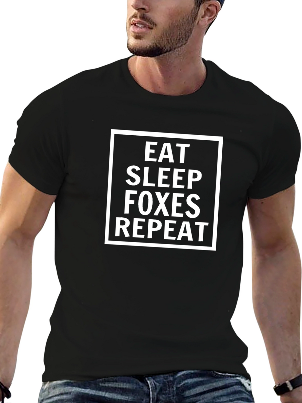 Eat Sleep Foxes Repeat - Mens Black Graphic T-Shirt