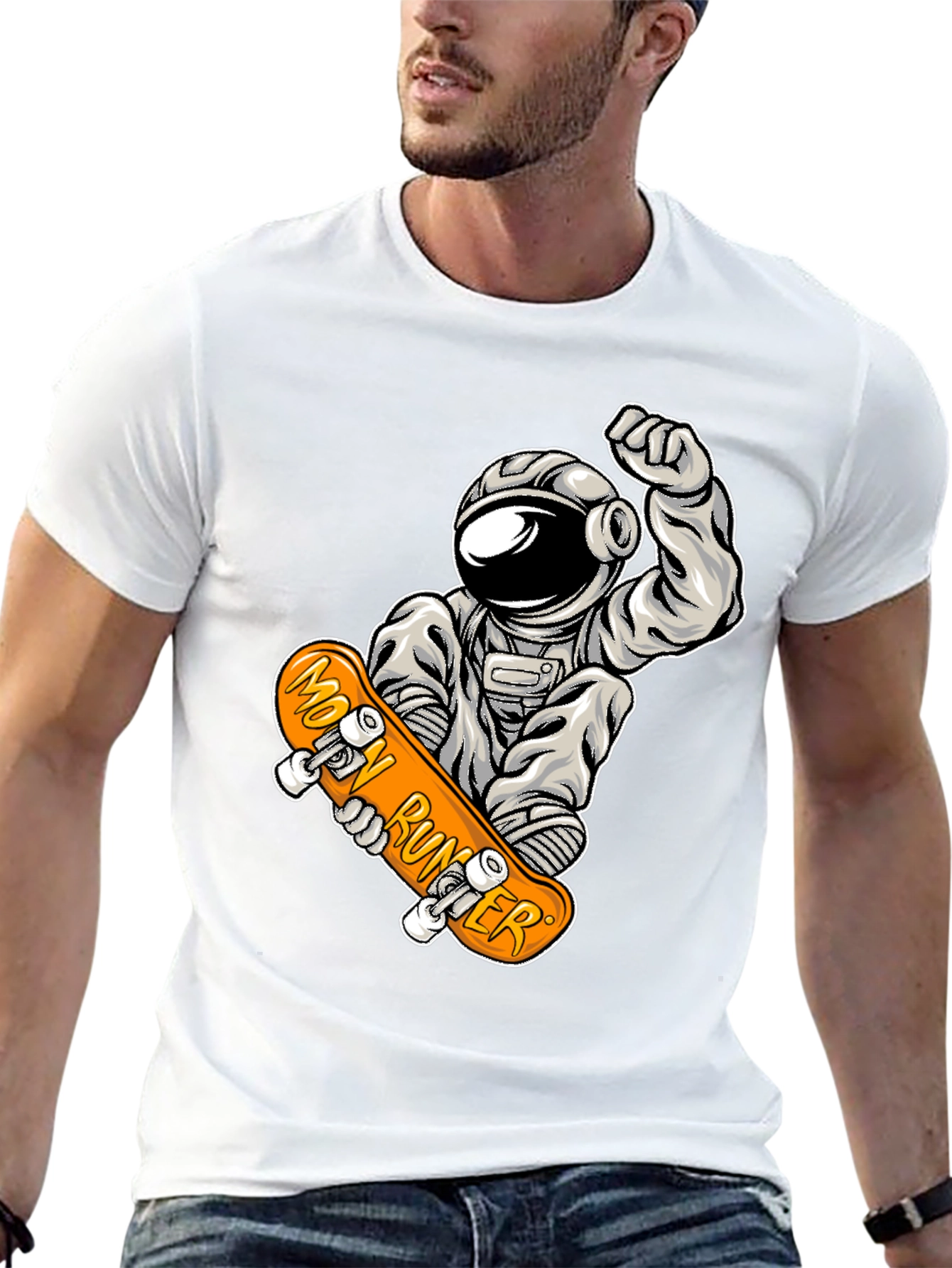 Moon Runner Astronaut Skateboard Graphic Tee