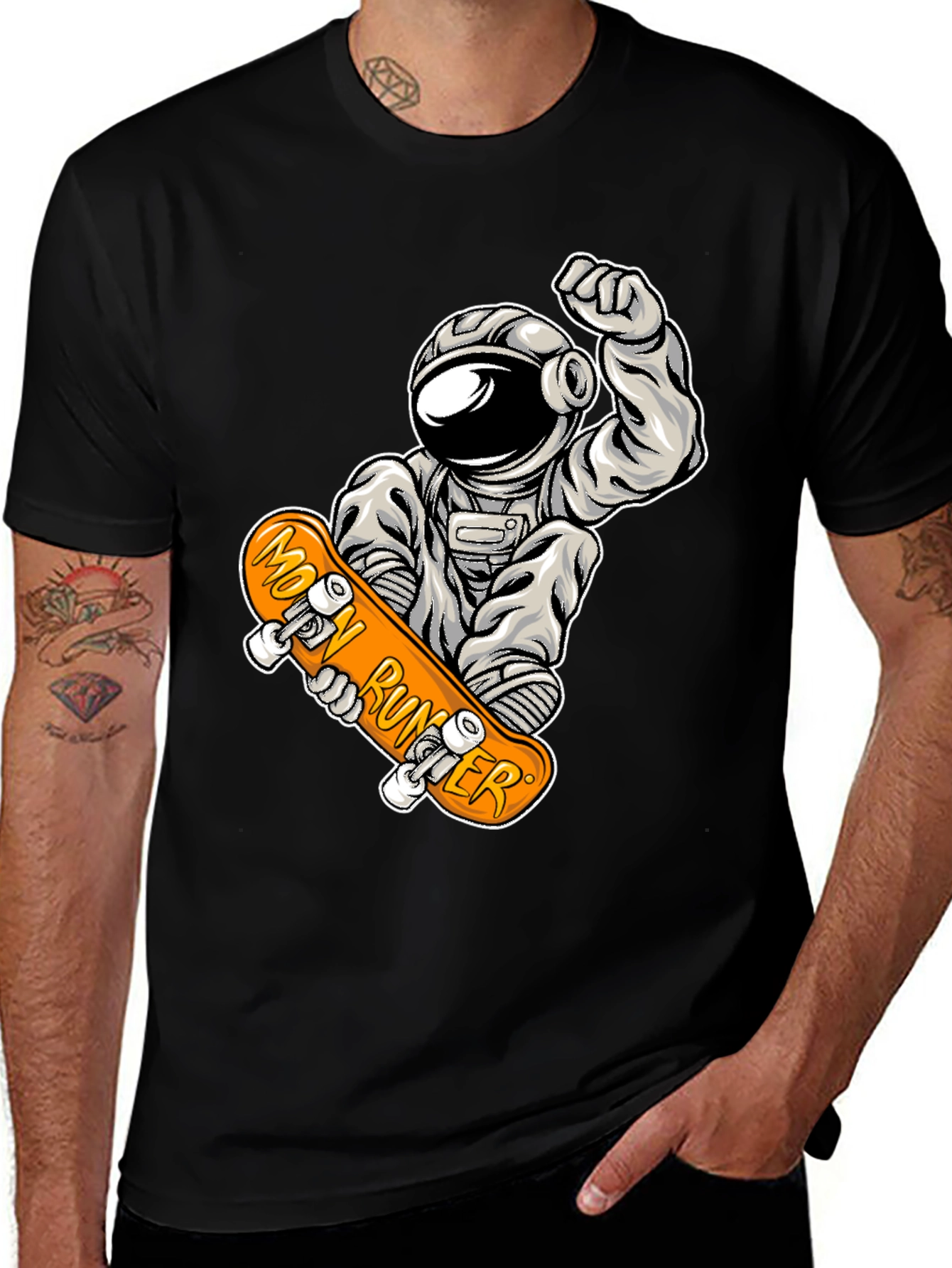 Moon Runner Astronaut Skateboard Graphic Tee