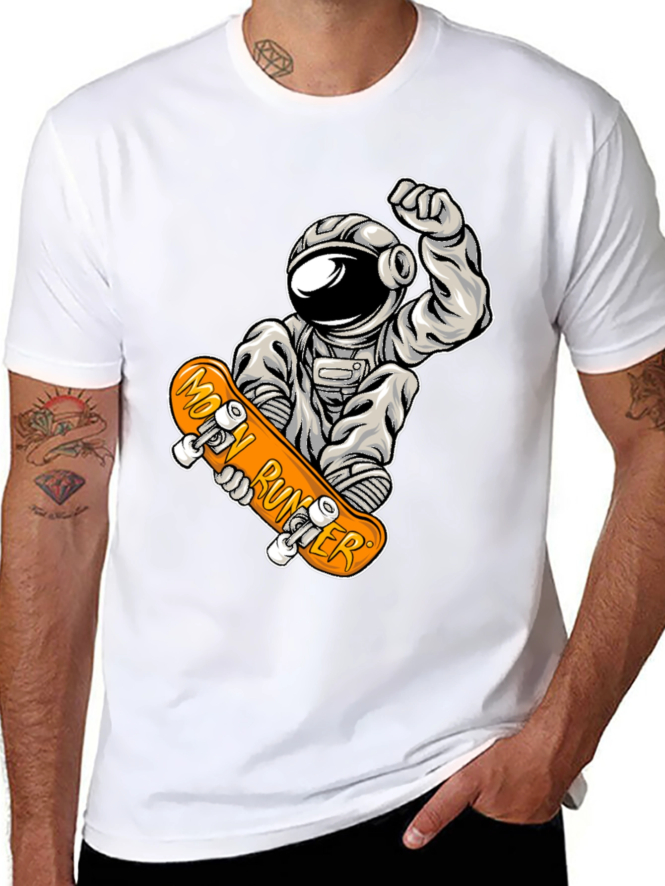 Moon Runner Astronaut Skateboard Graphic Tee