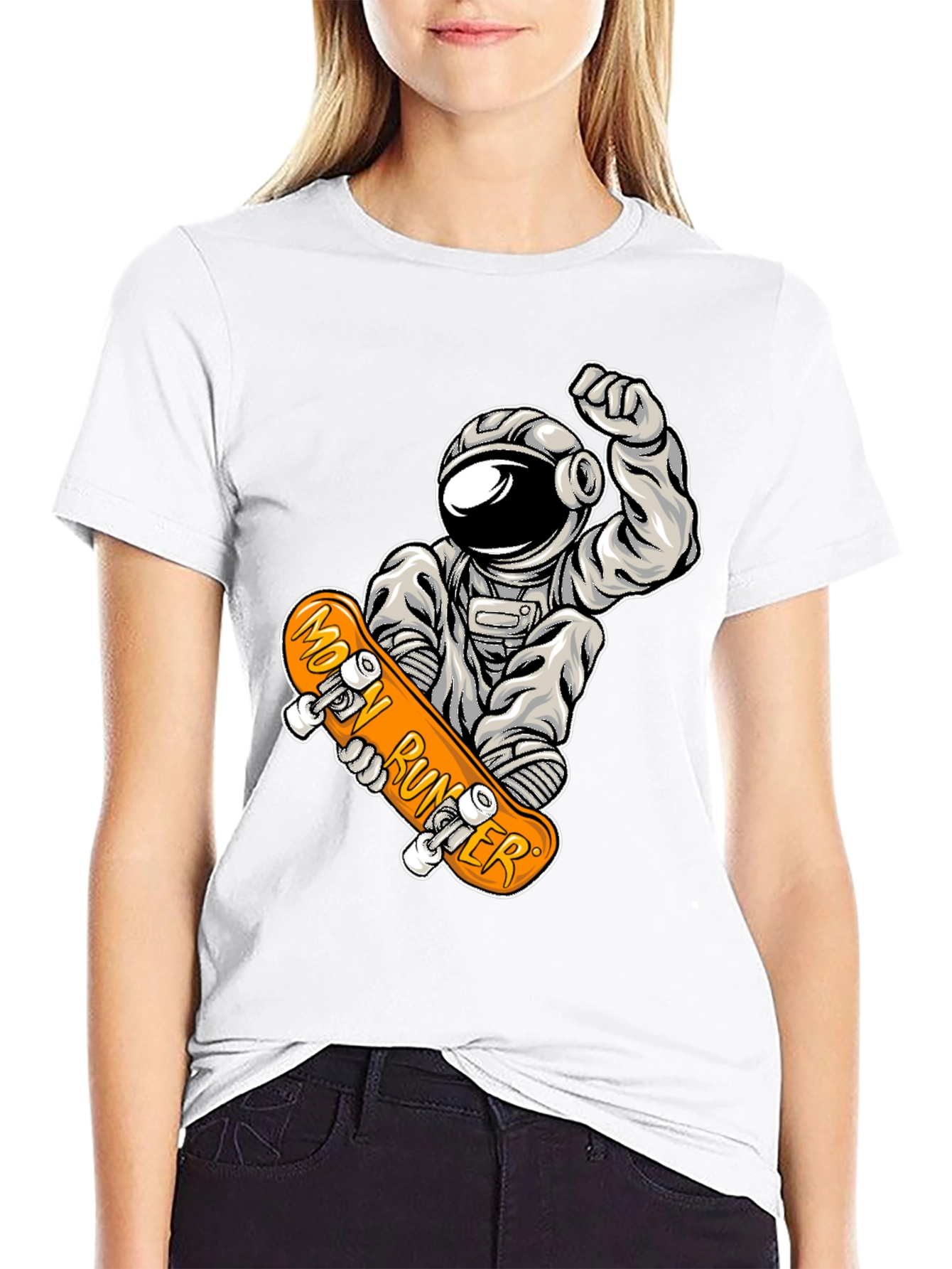 Moon Runner Astronaut Skateboard Graphic Tee