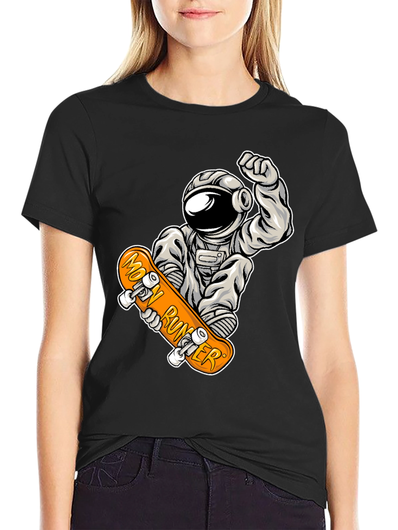 Moon Runner Astronaut Skateboard Graphic Tee