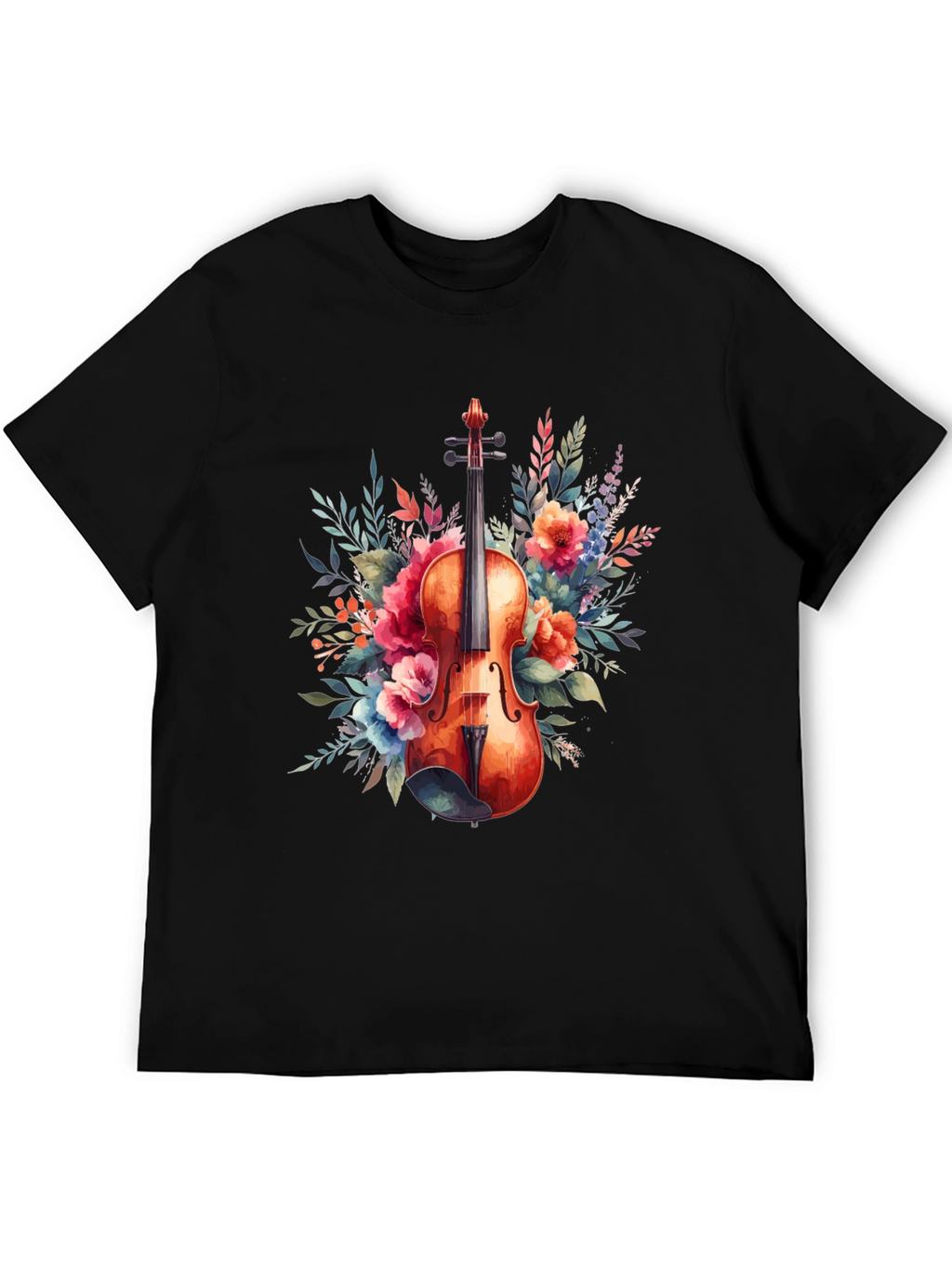 Floral Violin Graphic Tee - Music Lovers T-Shirt