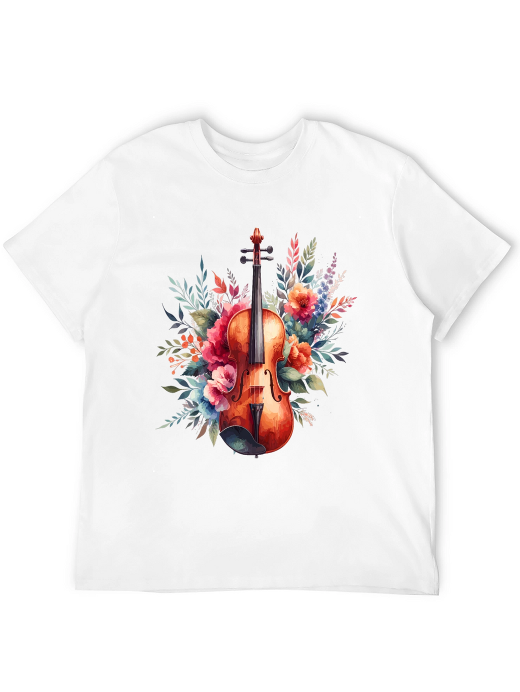 Floral Violin Graphic Tee - Music Lovers T-Shirt