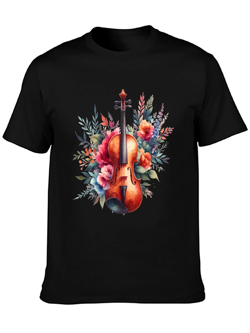Floral Violin Graphic Tee - Music Lovers T-Shirt