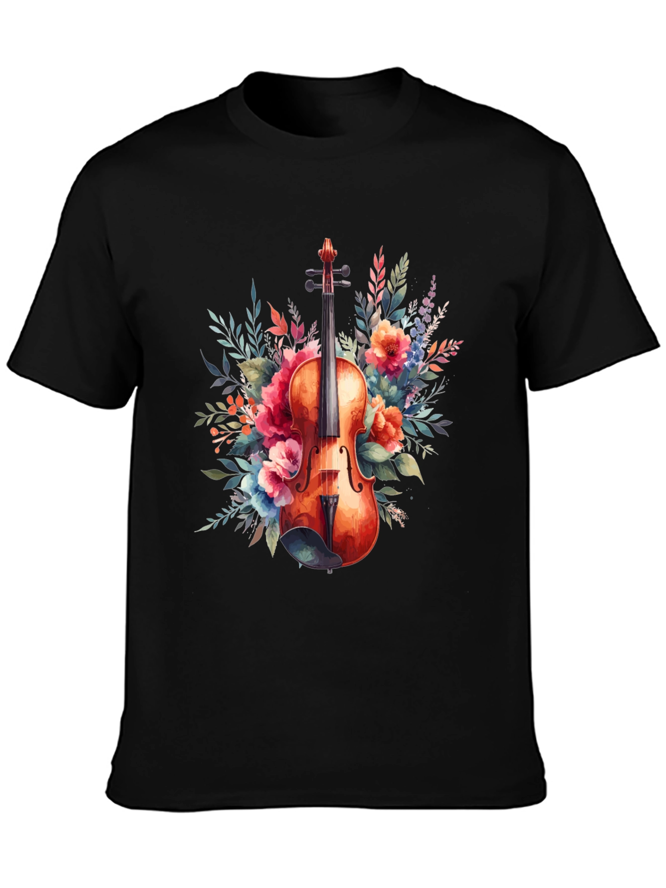 Floral Violin Graphic Tee - Music Lovers T-Shirt