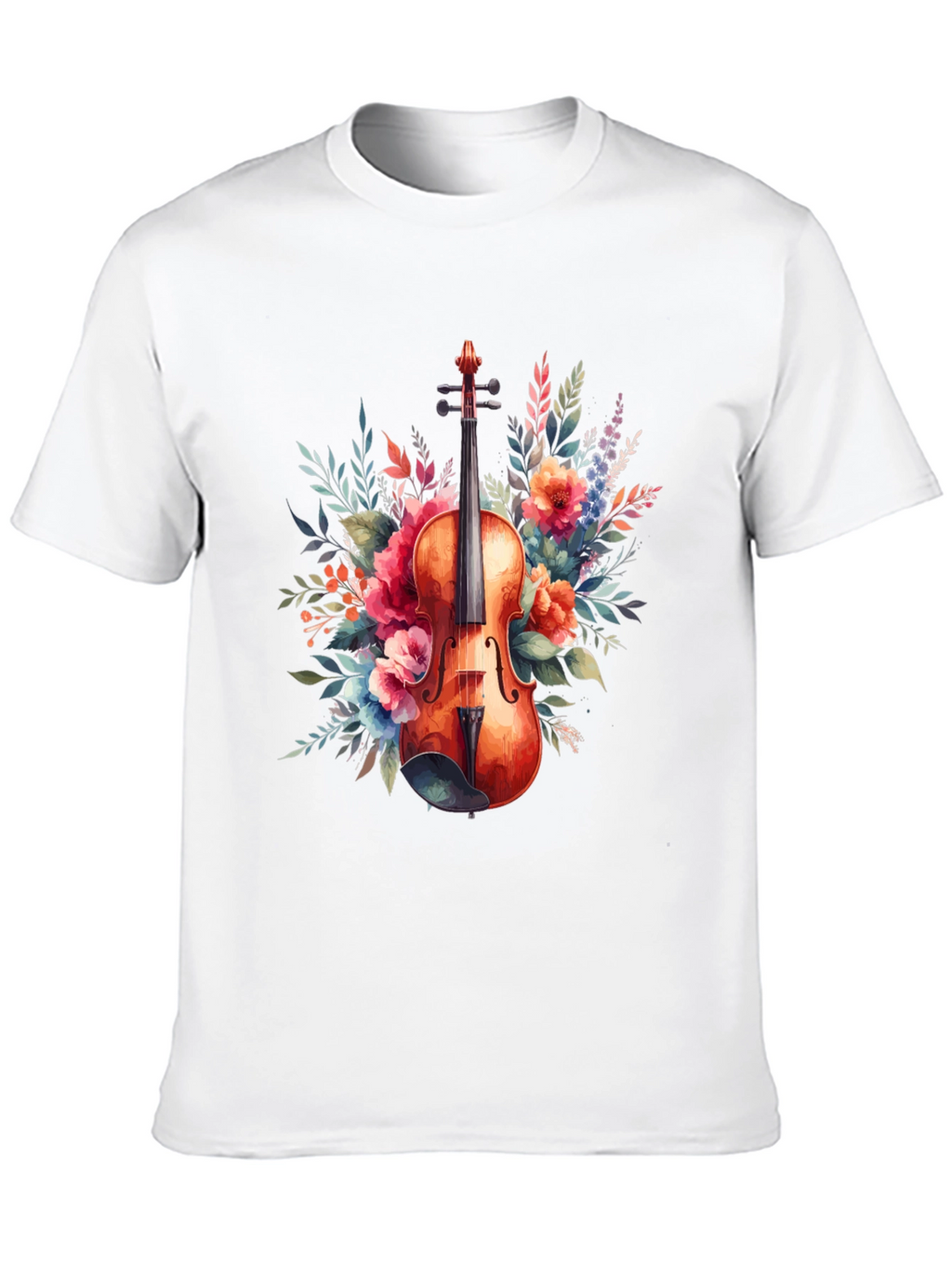 Floral Violin Graphic Tee - Music Lovers T-Shirt