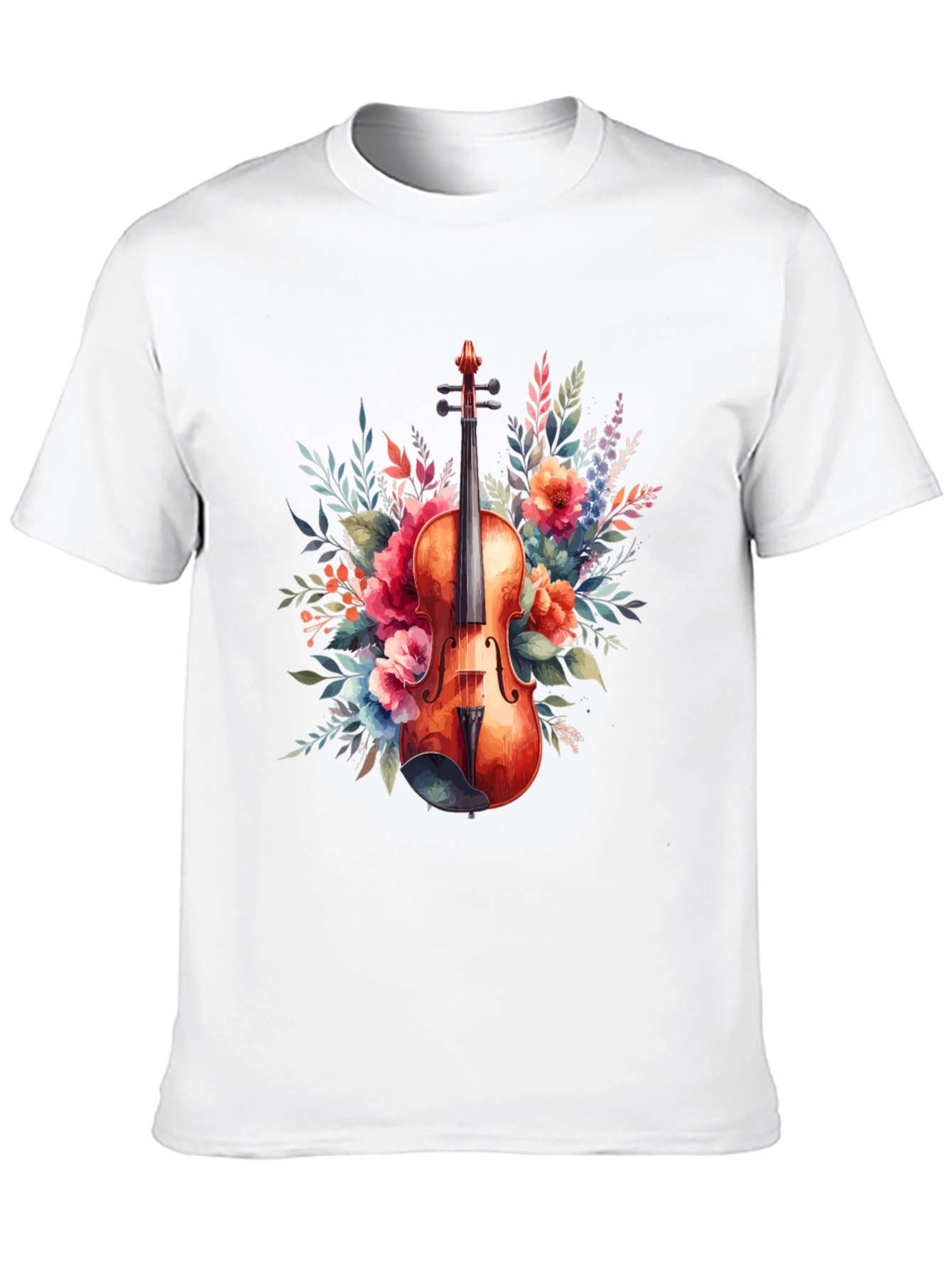 Floral Violin Graphic Tee - Music Lovers T-Shirt