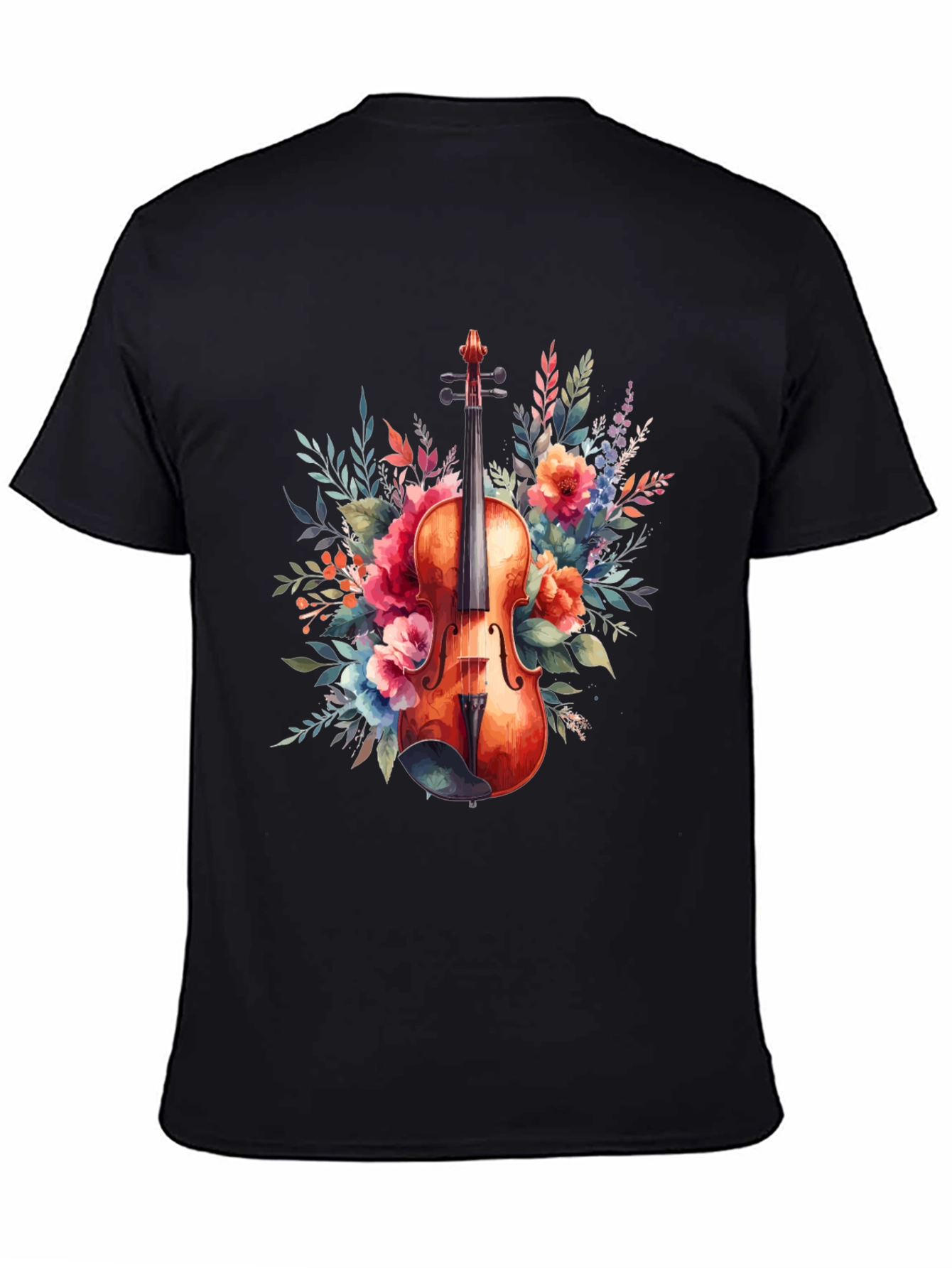 Floral Violin Graphic Tee - Music Lovers T-Shirt