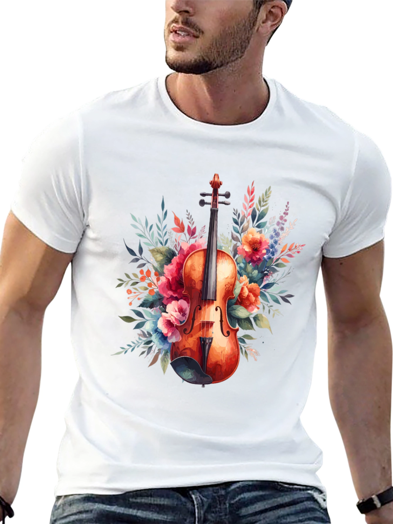 Floral Violin Graphic Tee - Music Lovers T-Shirt