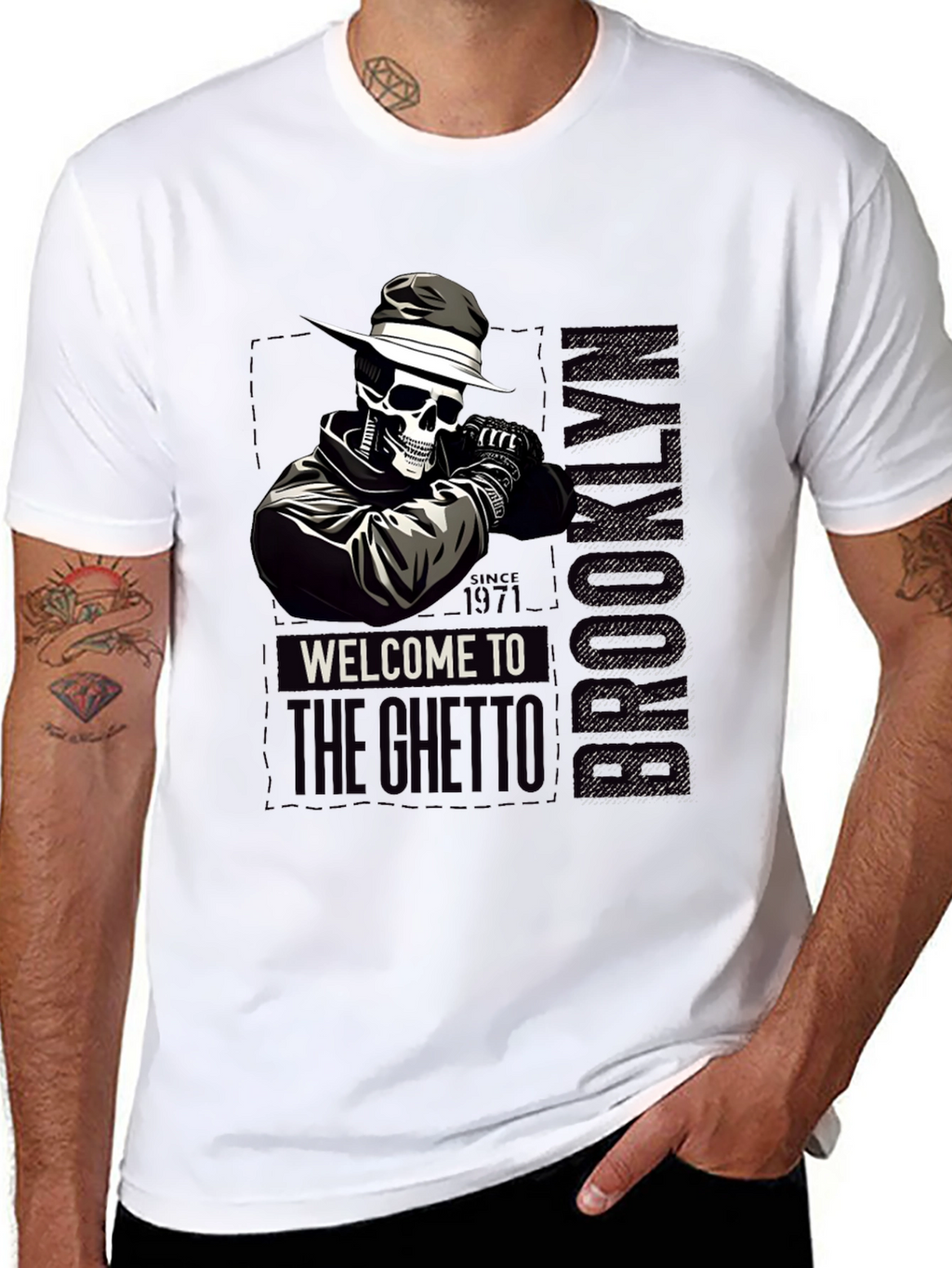 Brooklyn Ghetto Skull T-Shirt - Mens Graphic Tee