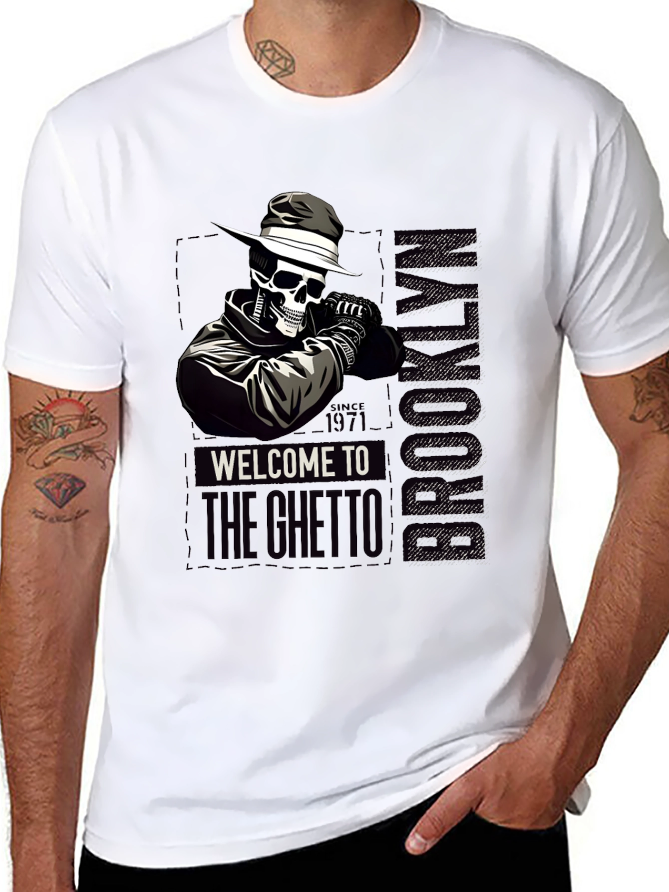 Brooklyn Ghetto Skull T-Shirt - Mens Graphic Tee