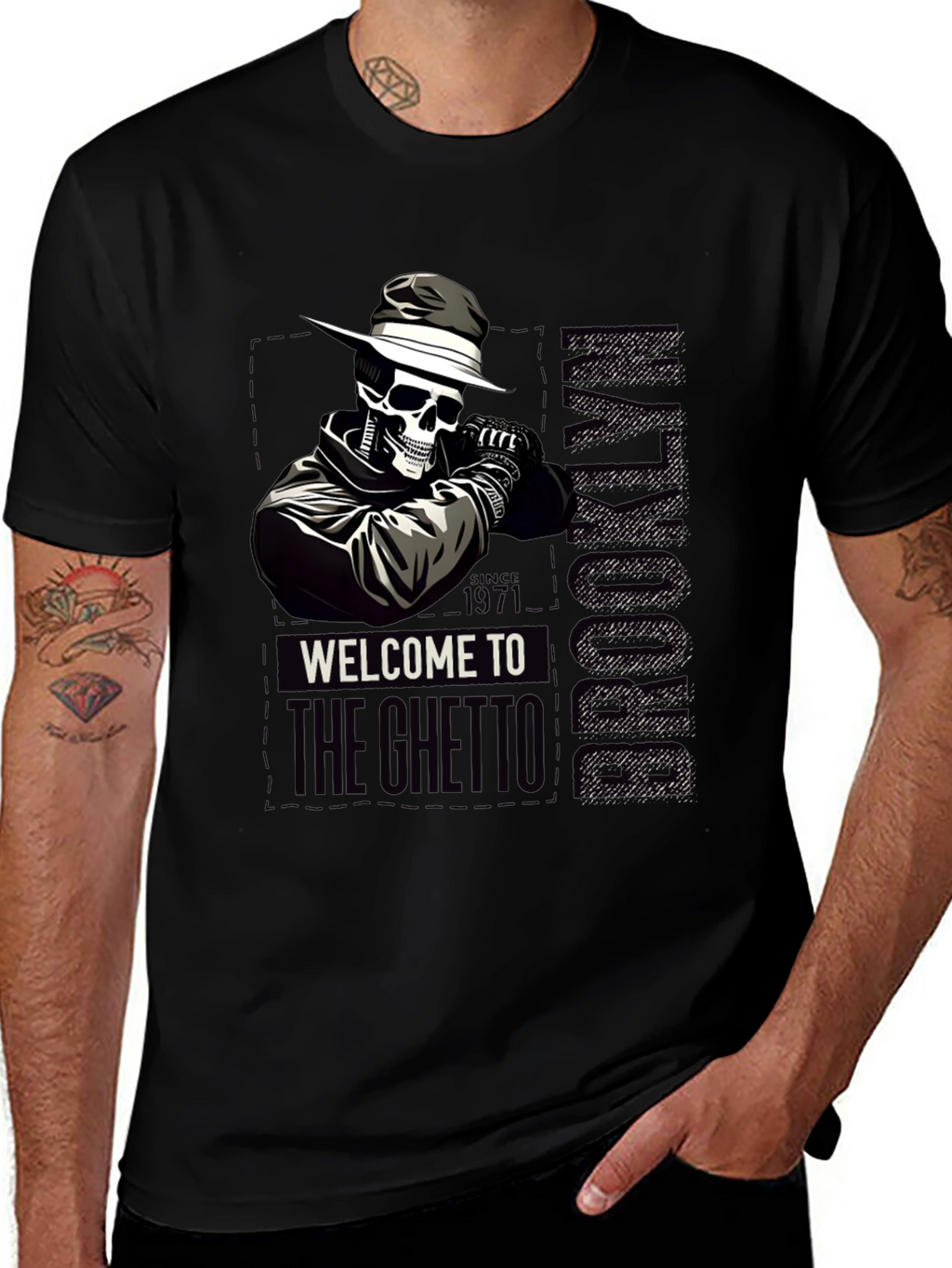 Brooklyn Ghetto Skull T-Shirt - Mens Graphic Tee