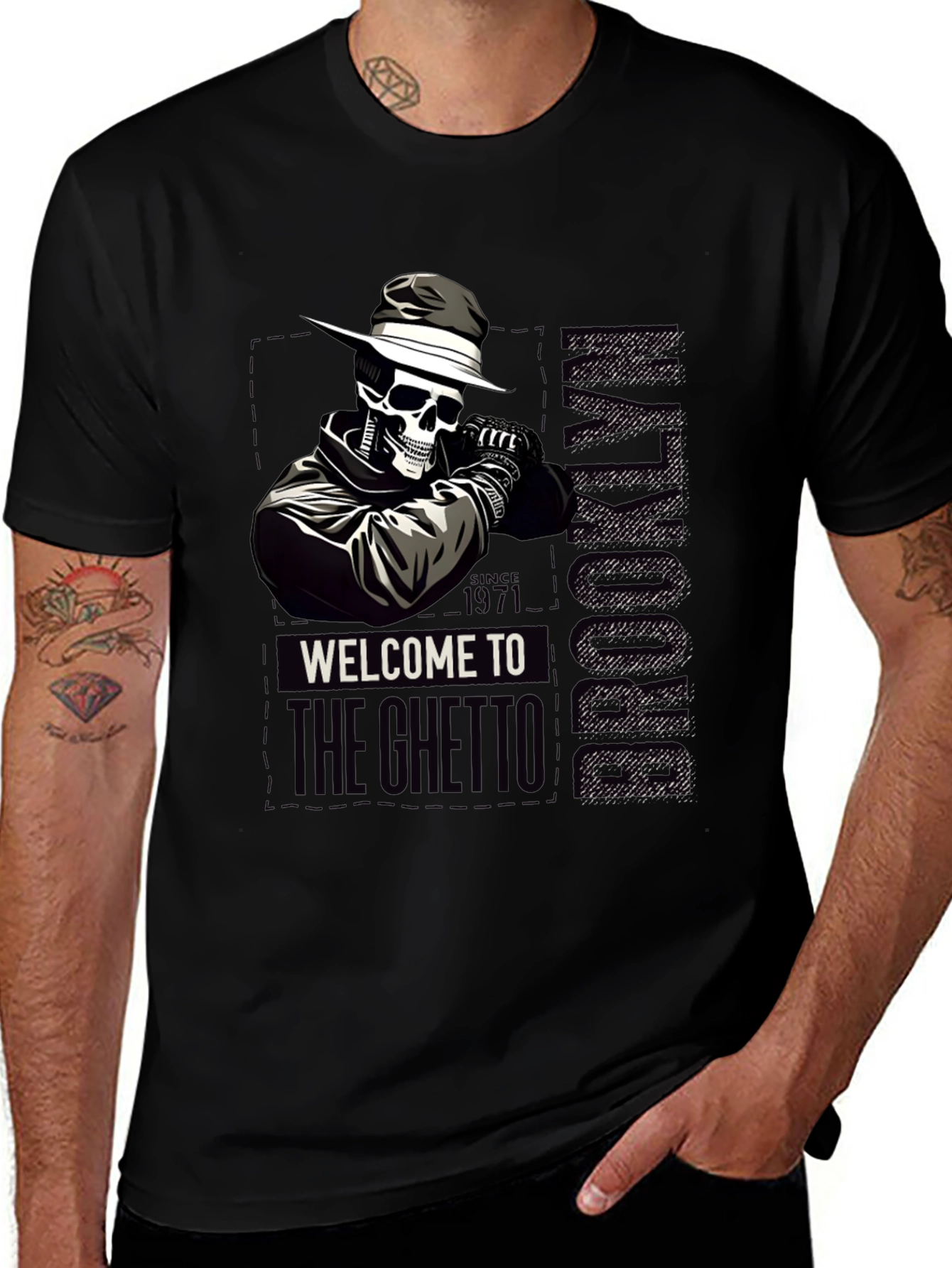 Brooklyn Ghetto Skull T-Shirt - Mens Graphic Tee