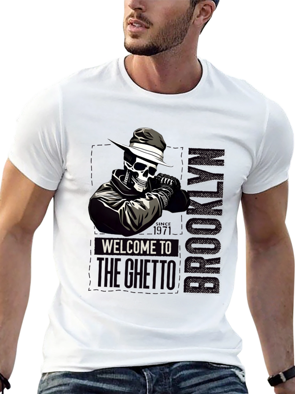 Brooklyn Ghetto Skull T-Shirt - Mens Graphic Tee