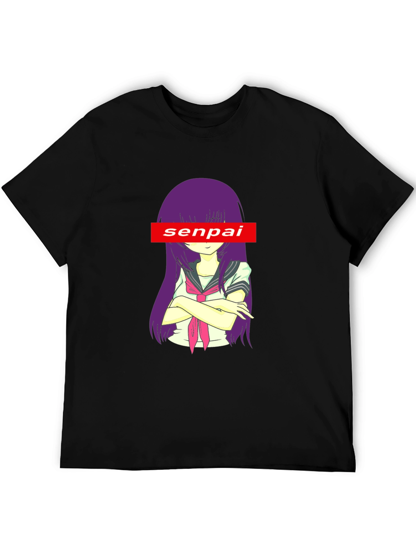 Senpai Anime Graphic Tee - Black Cotton T-Shirt