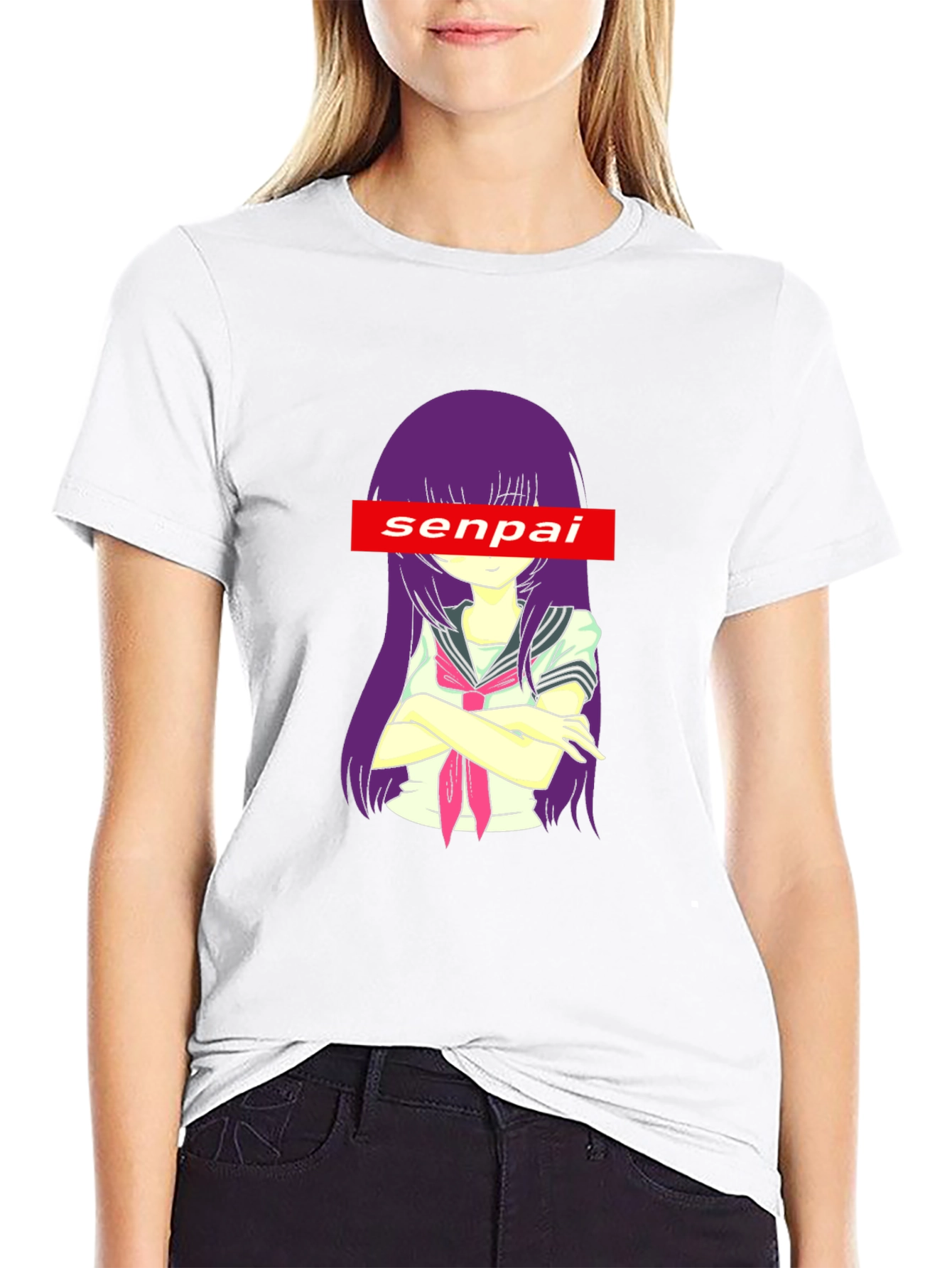 Senpai Anime Graphic Tee - Black Cotton T-Shirt