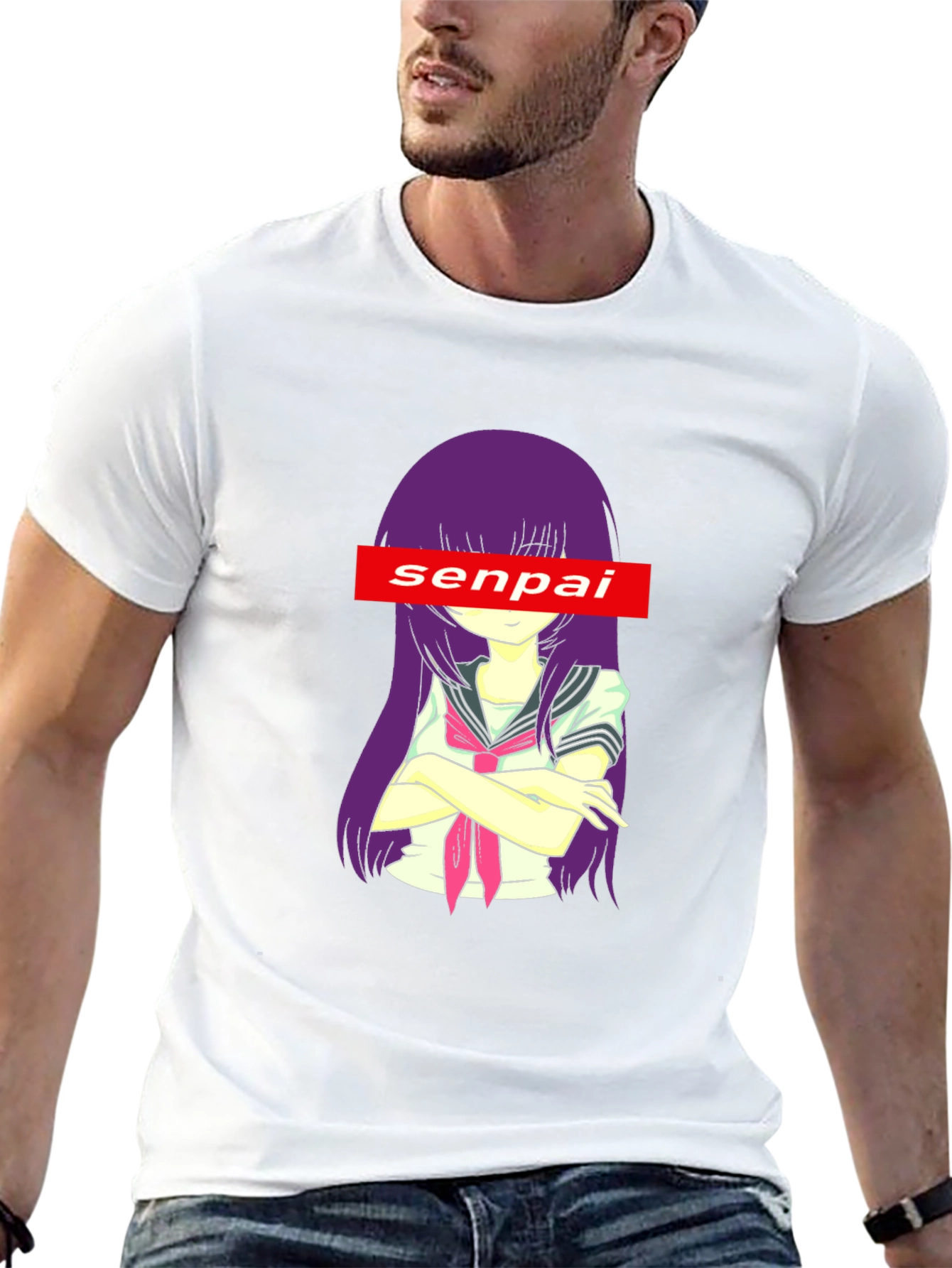 Senpai Anime Graphic Tee - Black Cotton T-Shirt