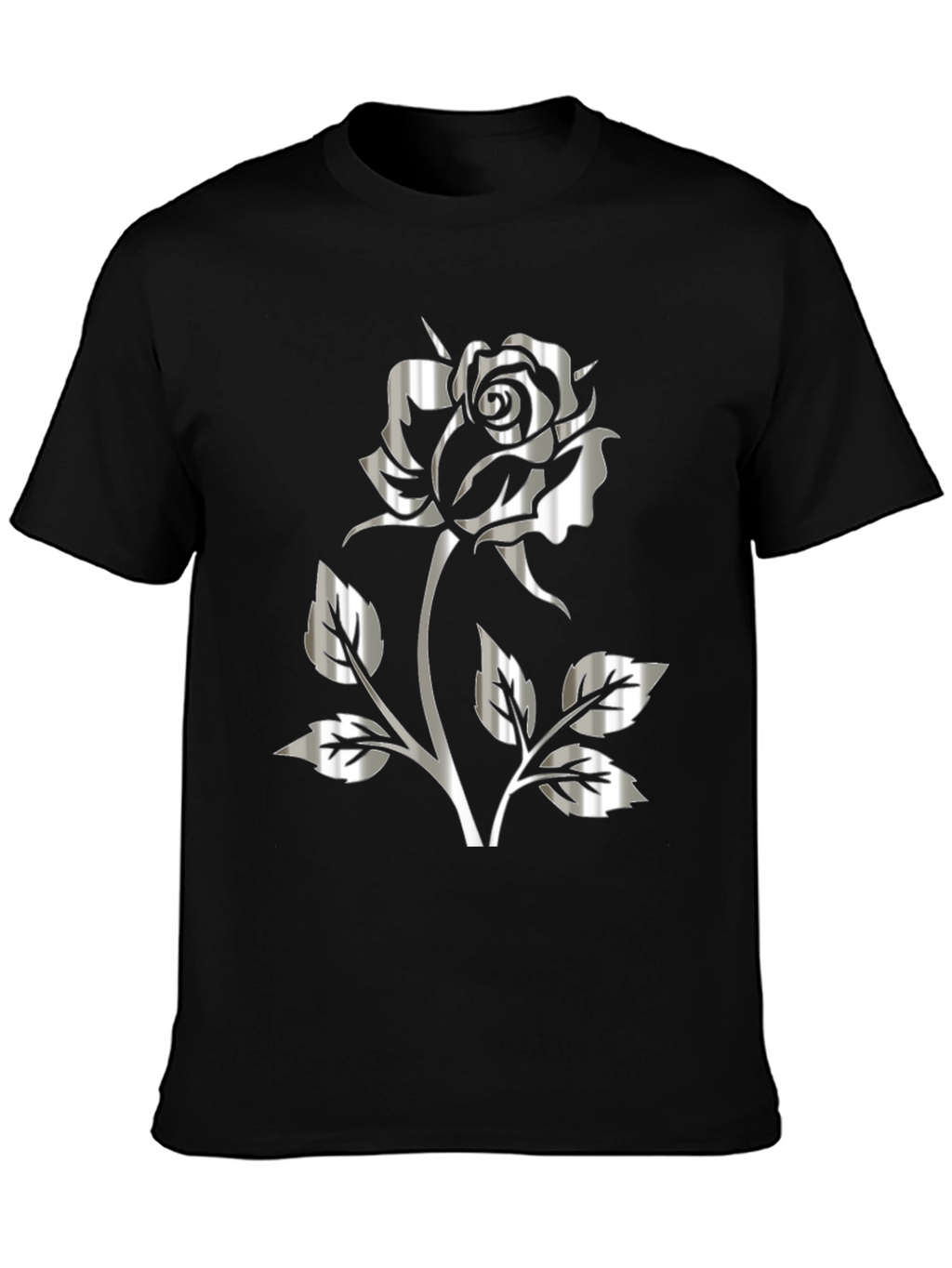 Silver Rose Graphic Black T-Shirt