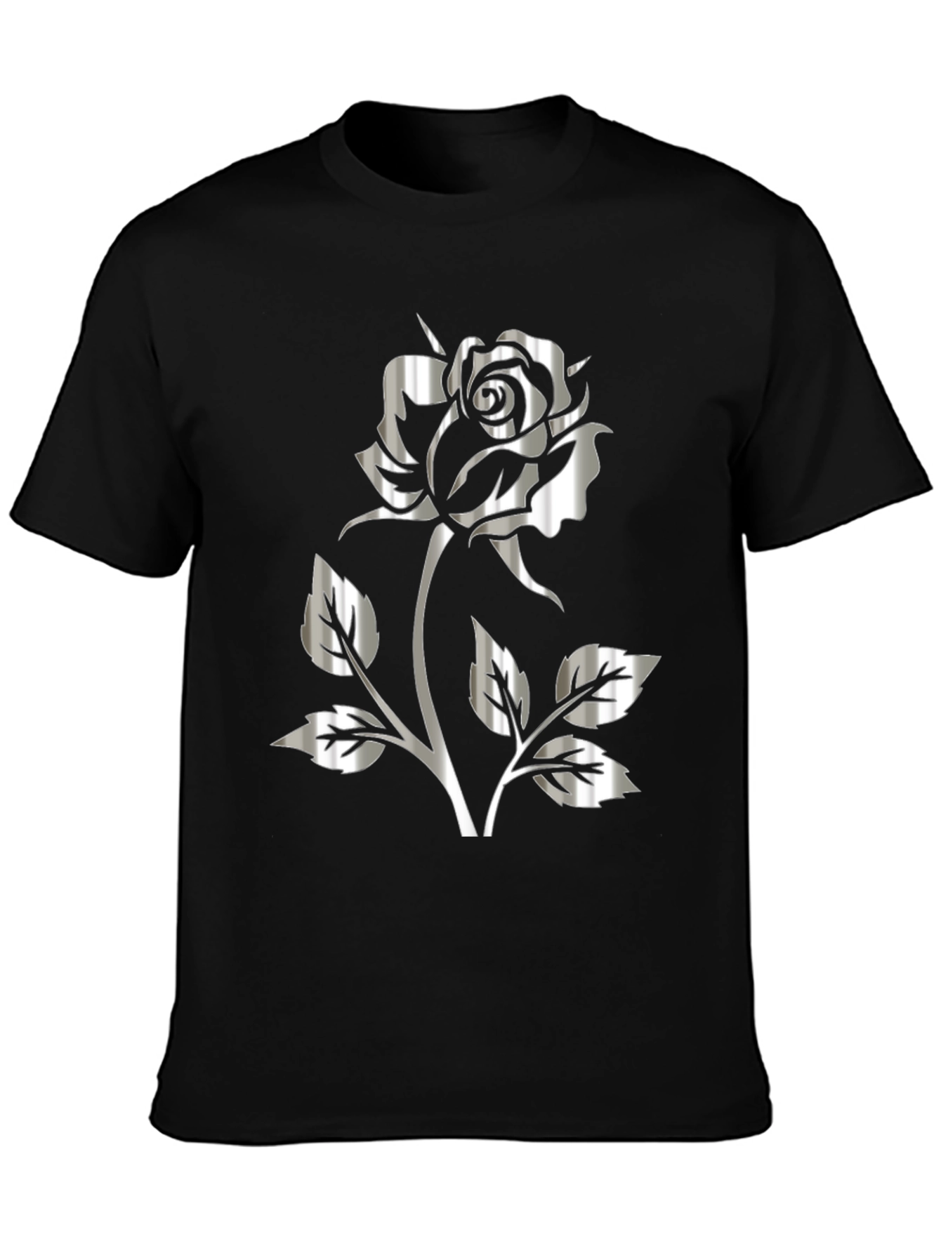 Silver Rose Graphic Black T-Shirt