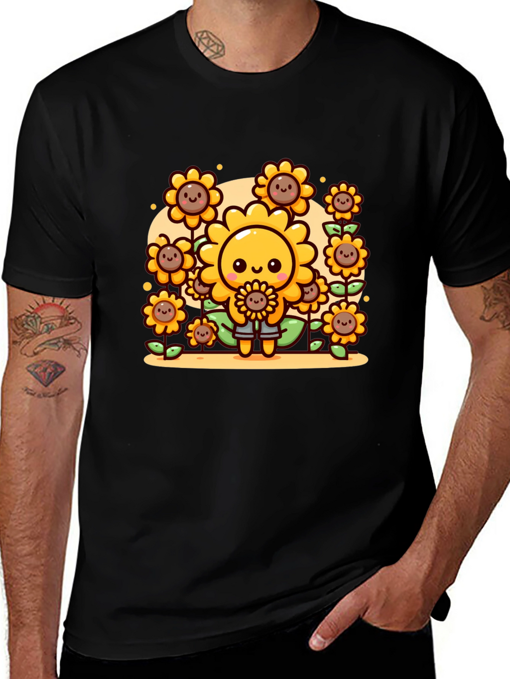 Cute Cartoon Sunflower Graphic T-Shirt