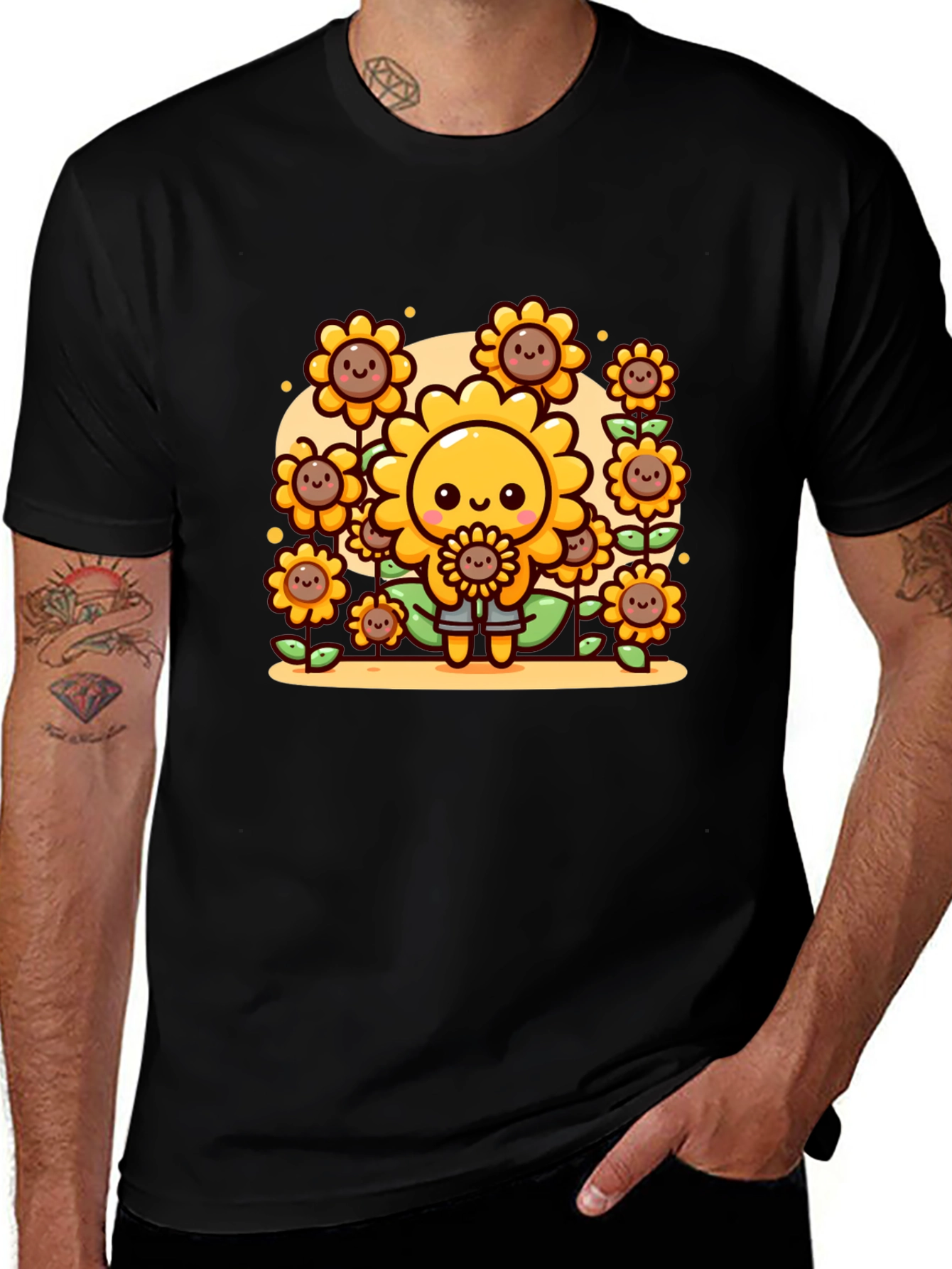 Cute Cartoon Sunflower Graphic T-Shirt