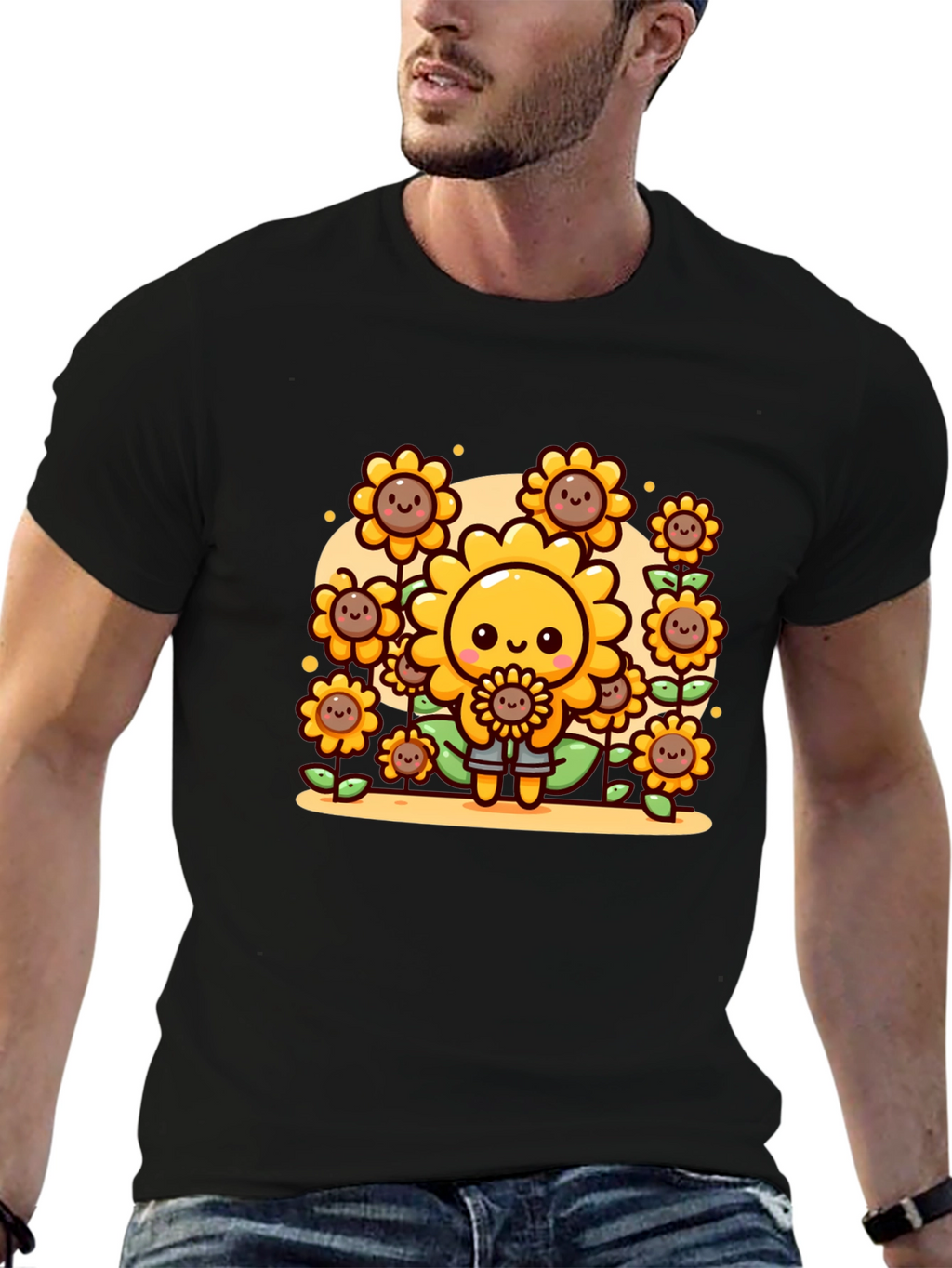 Cute Cartoon Sunflower Graphic T-Shirt