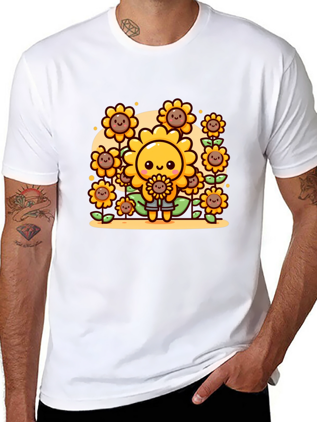 Cute Cartoon Sunflower Graphic T-Shirt
