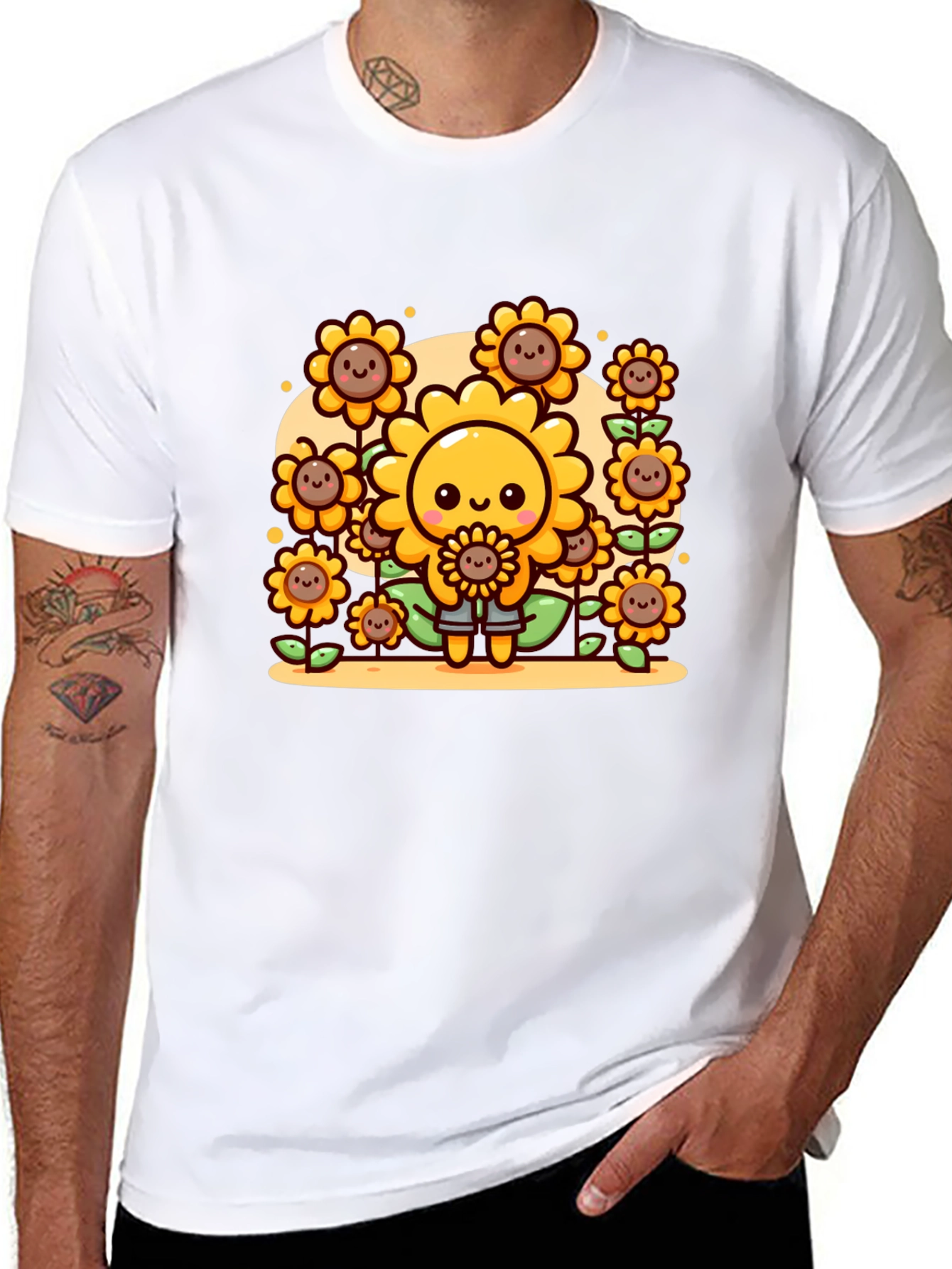 Cute Cartoon Sunflower Graphic T-Shirt