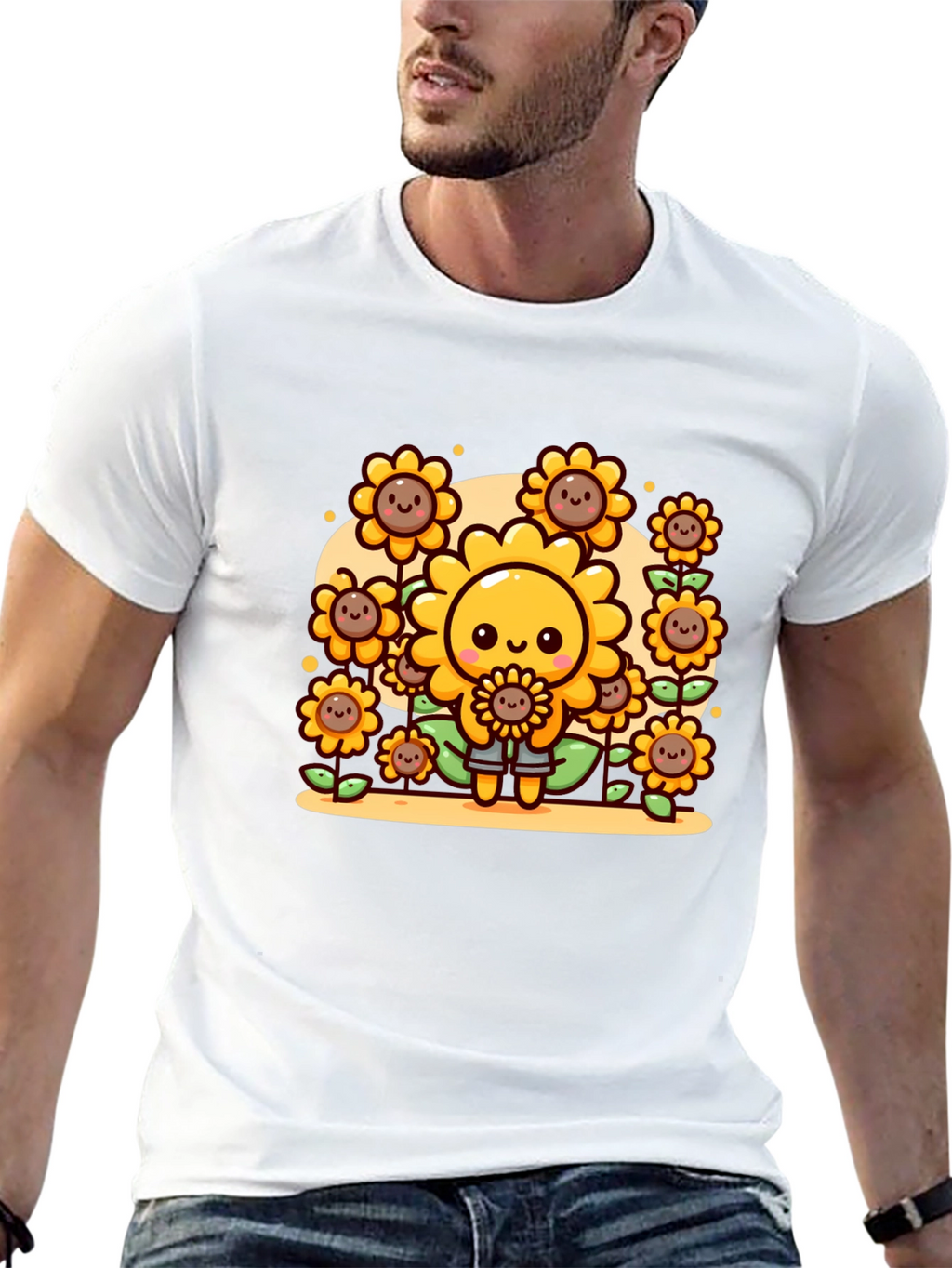Cute Cartoon Sunflower Graphic T-Shirt