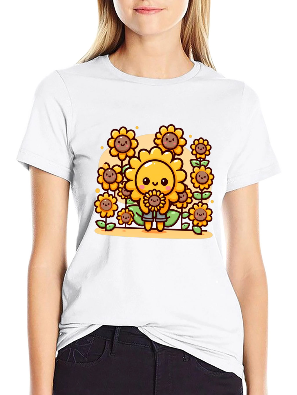 Cute Cartoon Sunflower Graphic T-Shirt
