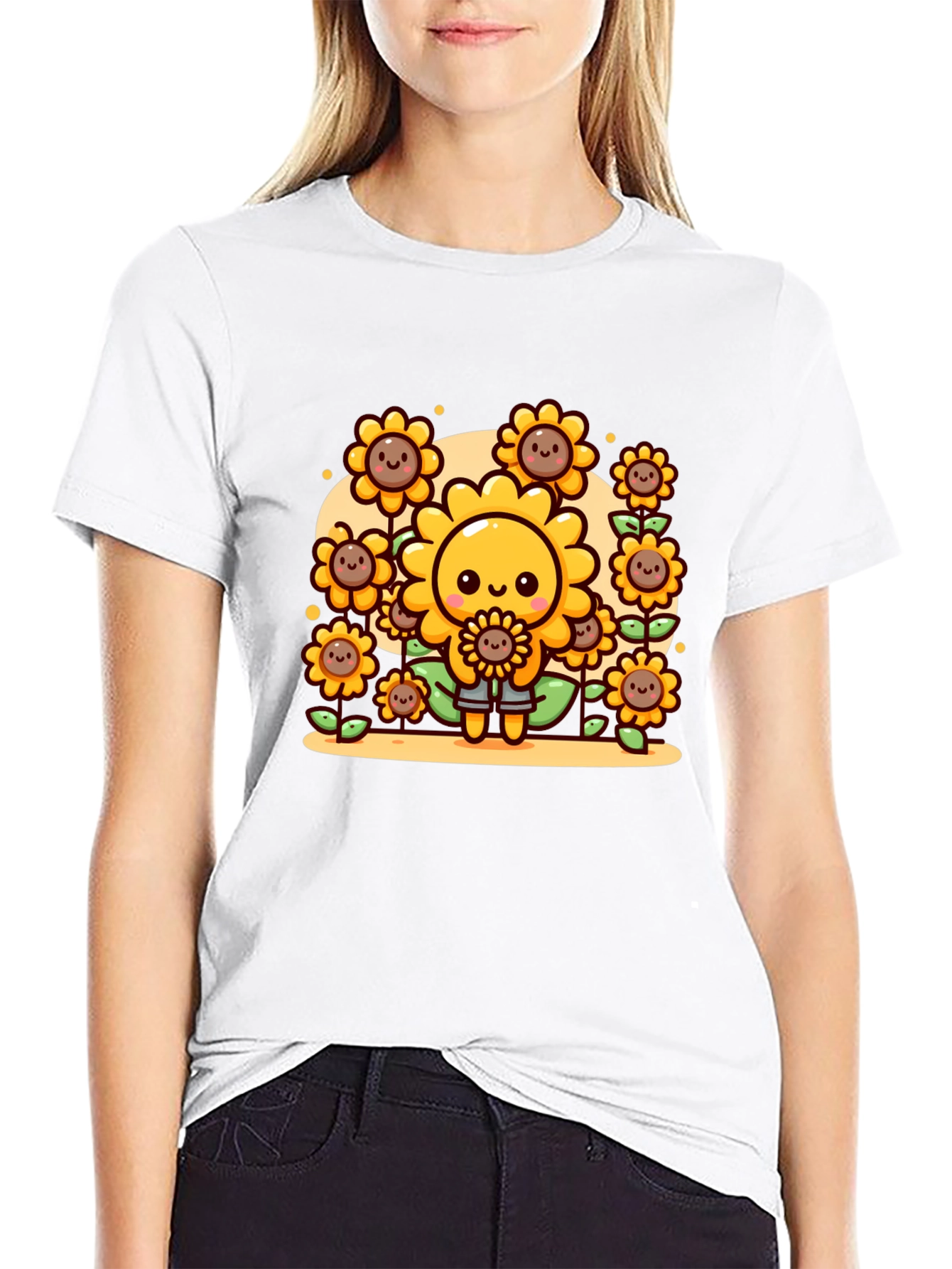 Cute Cartoon Sunflower Graphic T-Shirt