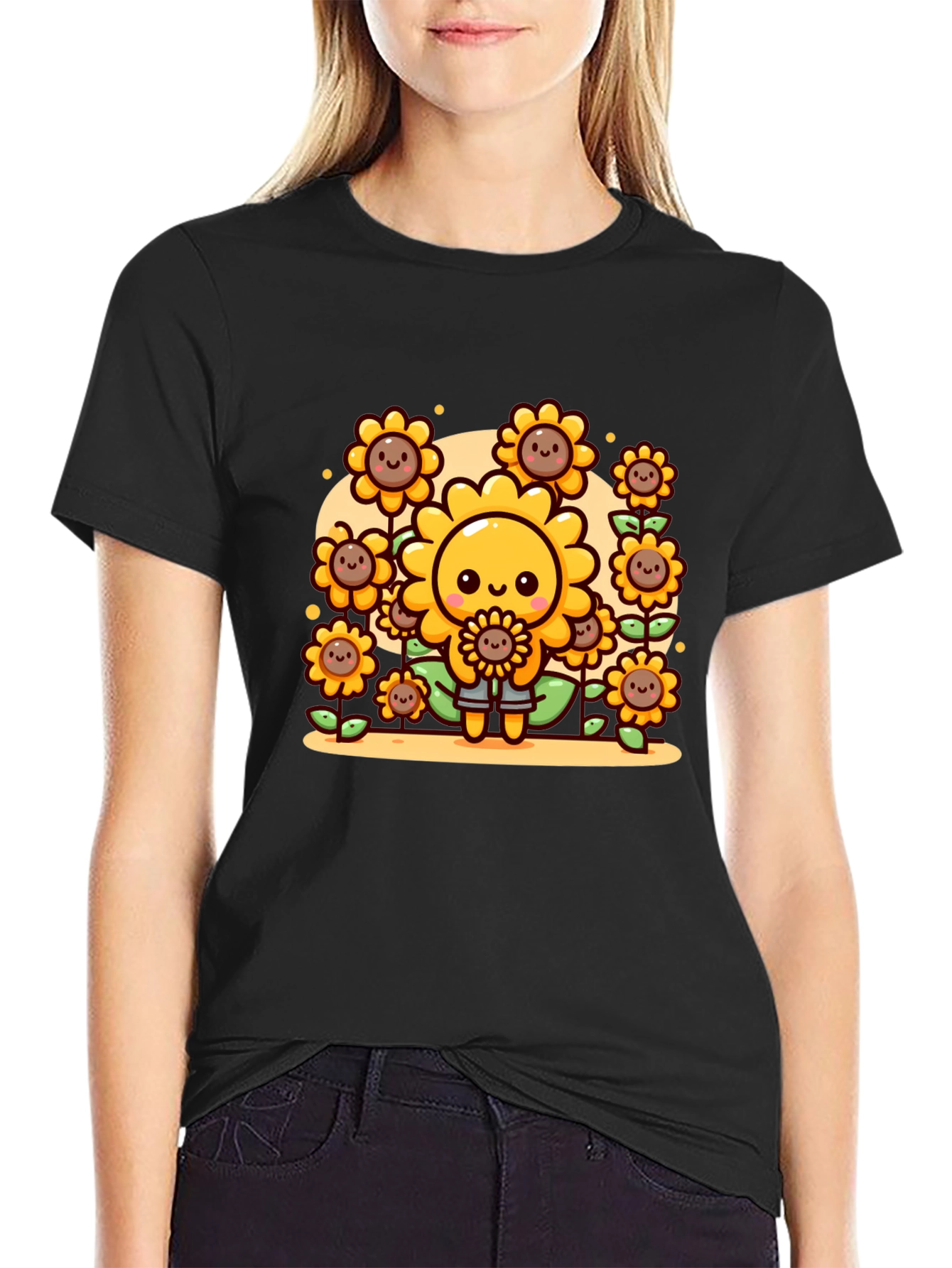 Cute Cartoon Sunflower Graphic T-Shirt