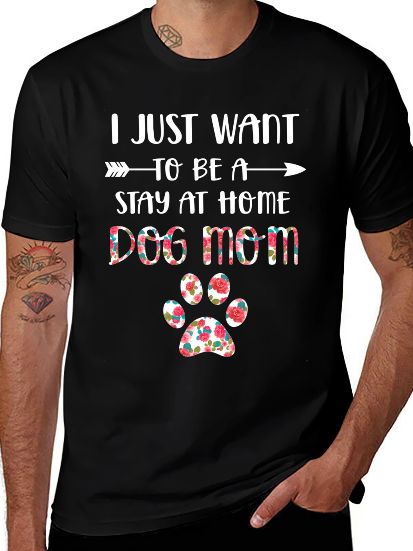 Dog Mom T-Shirt - Floral Paw Print