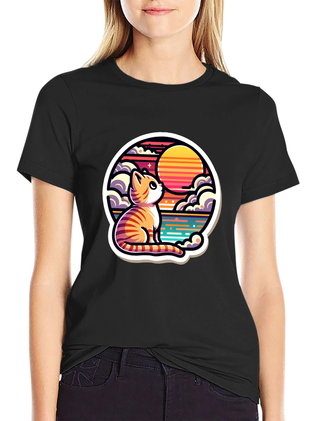 Cat Sunset Graphic Tee - Unique Design