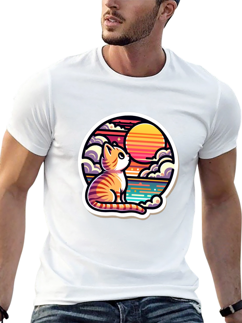 Cat Sunset Graphic Tee - Unique Design
