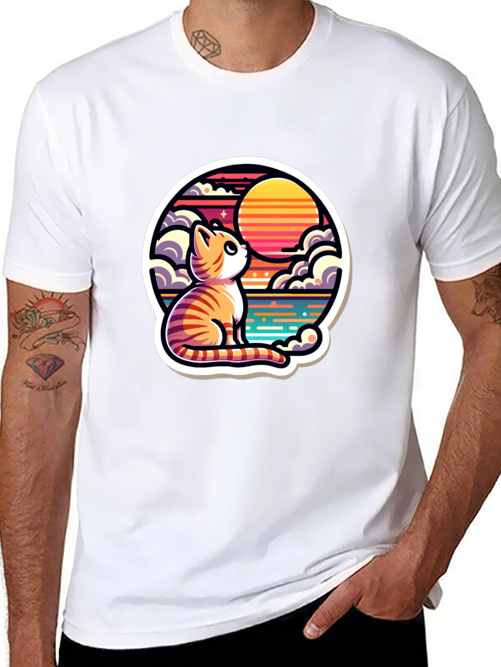 Cat Sunset Graphic Tee - Unique Design