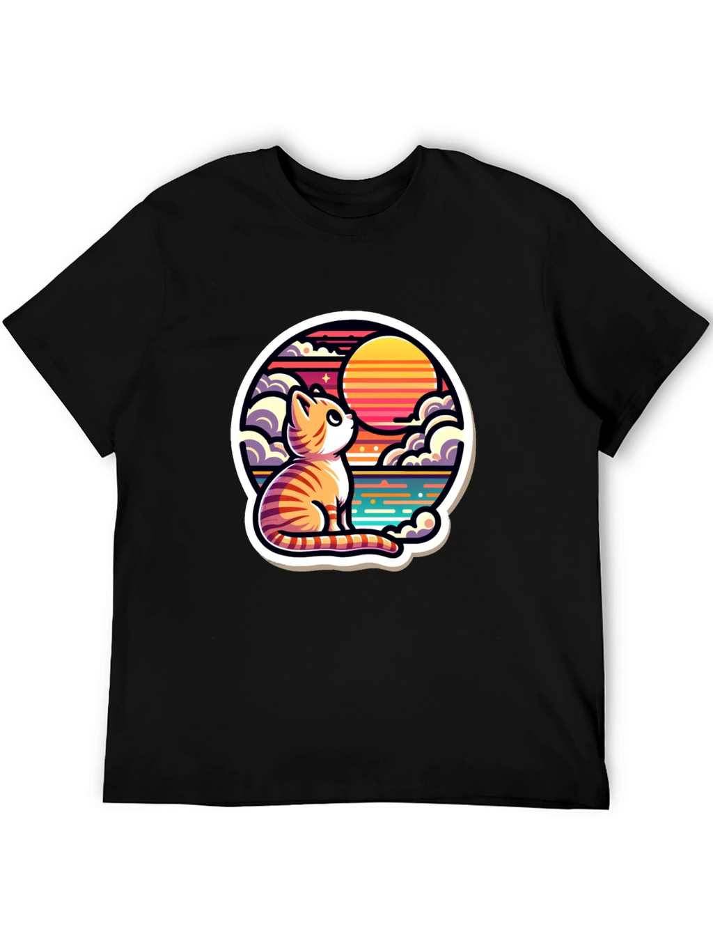 Cat Sunset Graphic Tee - Unique Design
