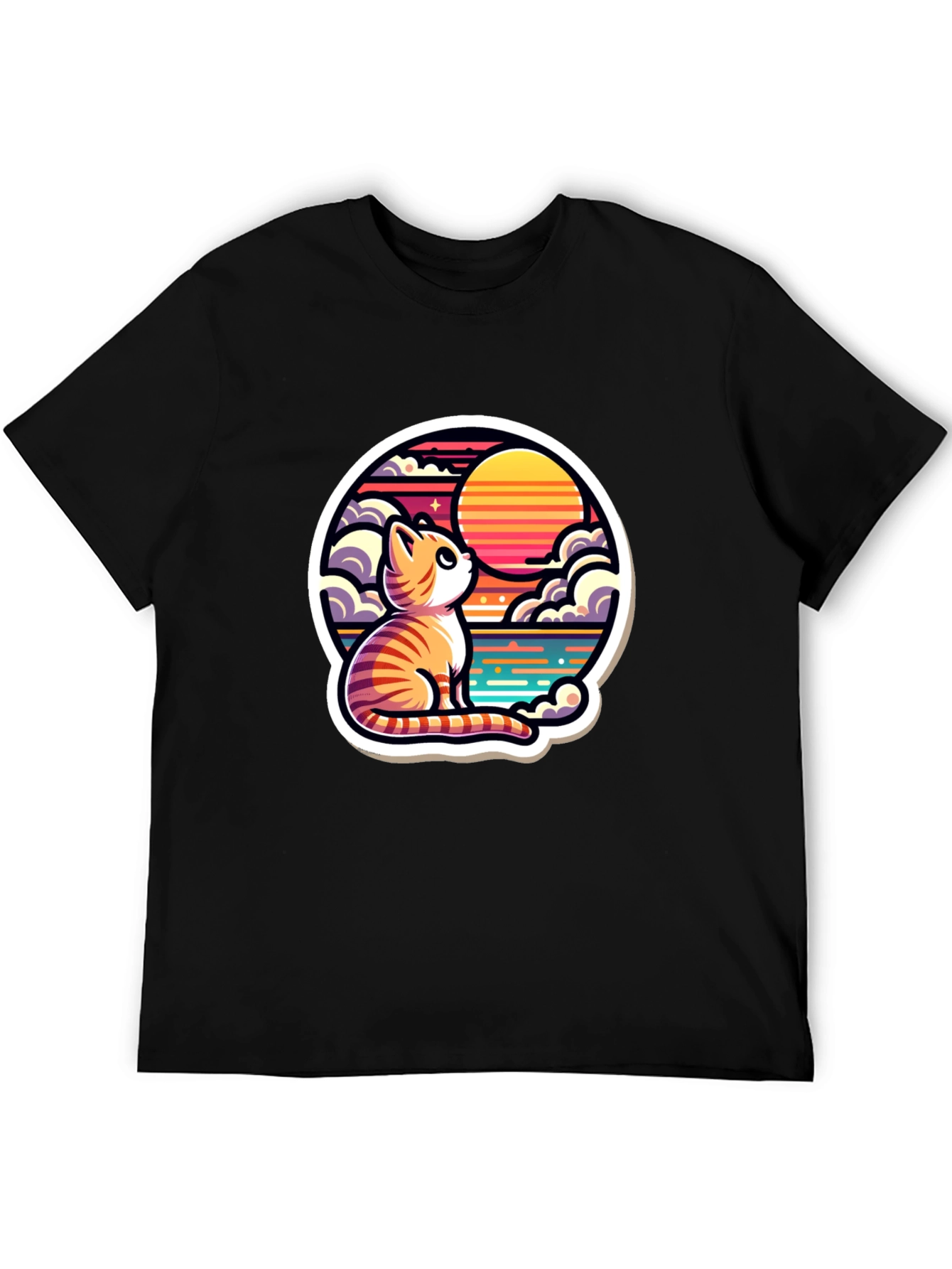 Cat Sunset Graphic Tee - Unique Design