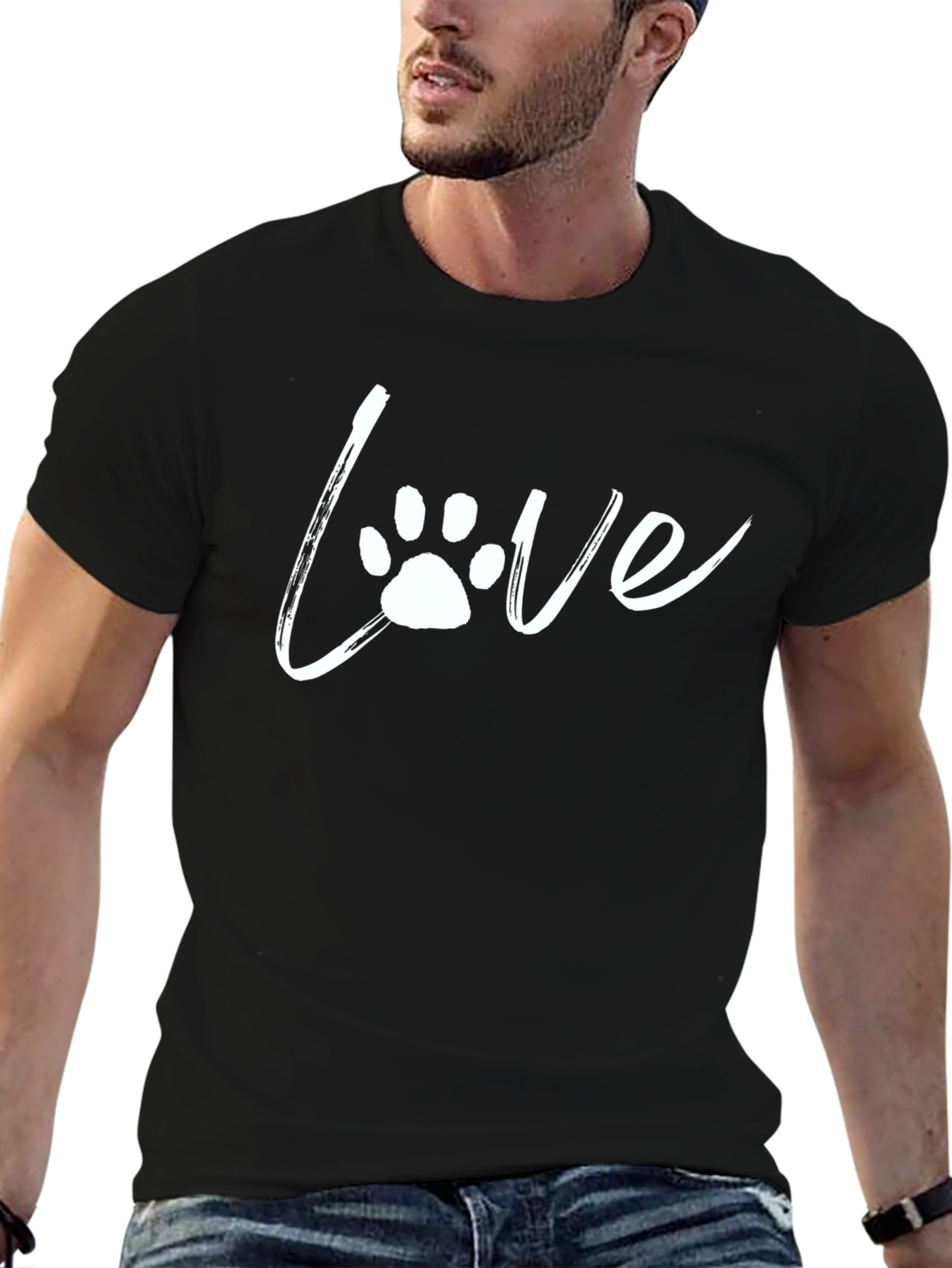 Love Paw Print T-Shirt - Casual Black Tee