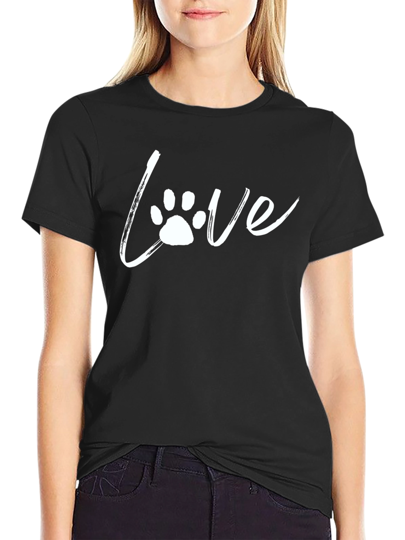 Love Paw Print T-Shirt - Casual Black Tee