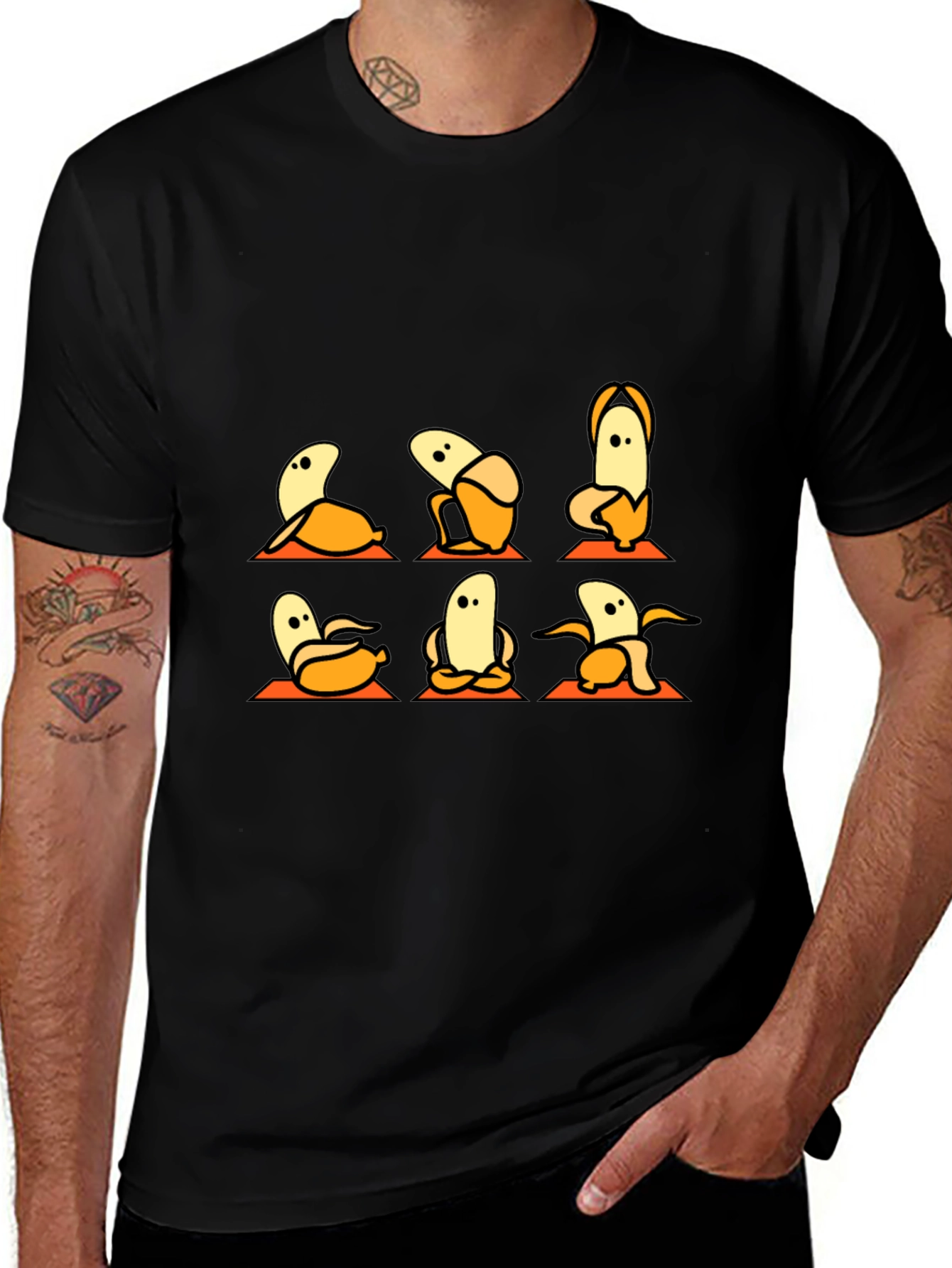 Banana Yoga Black T-Shirt - Funny Fruit Exercise Tee